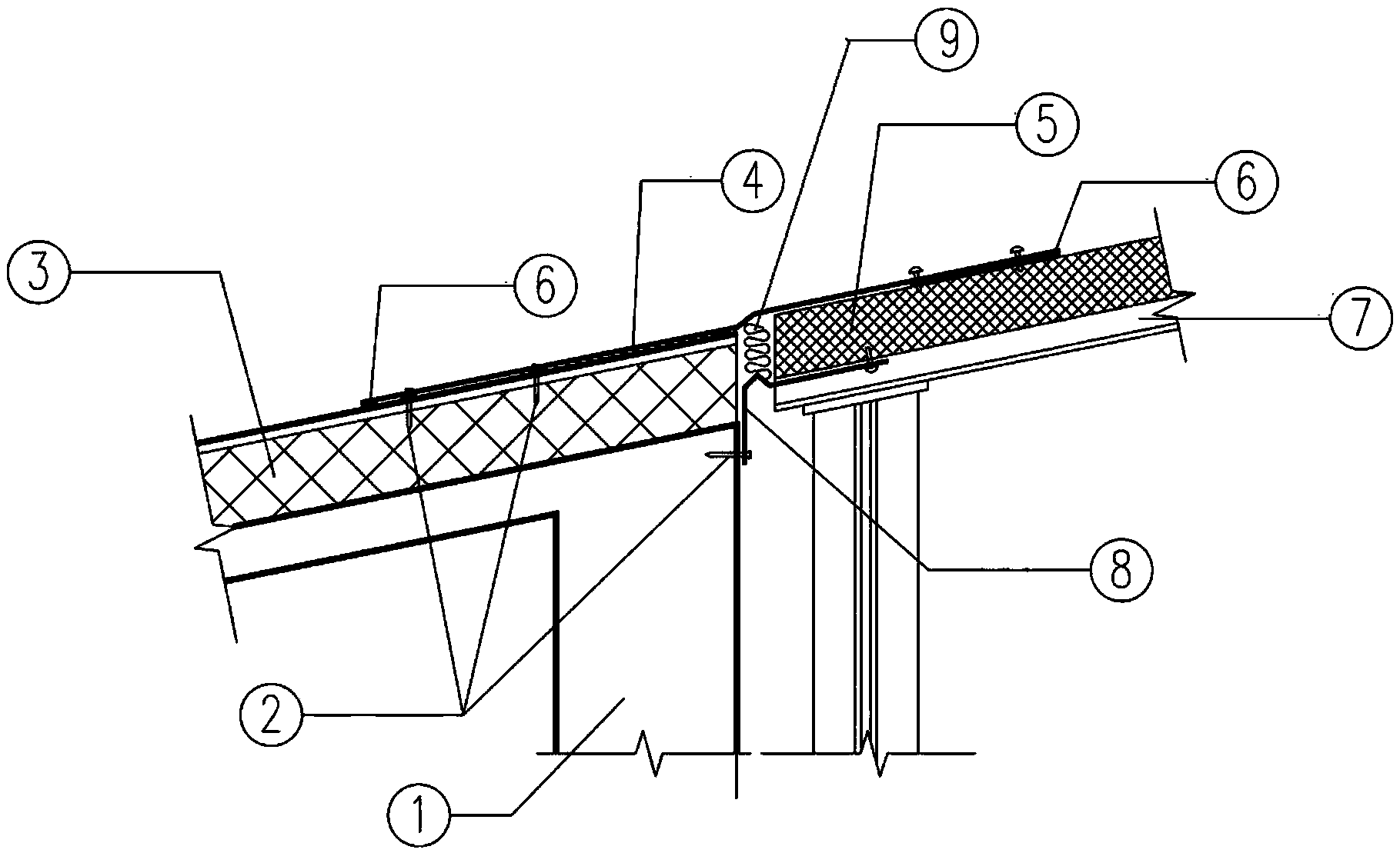 Deformable connection structure of concrete roof and metal plate roof
