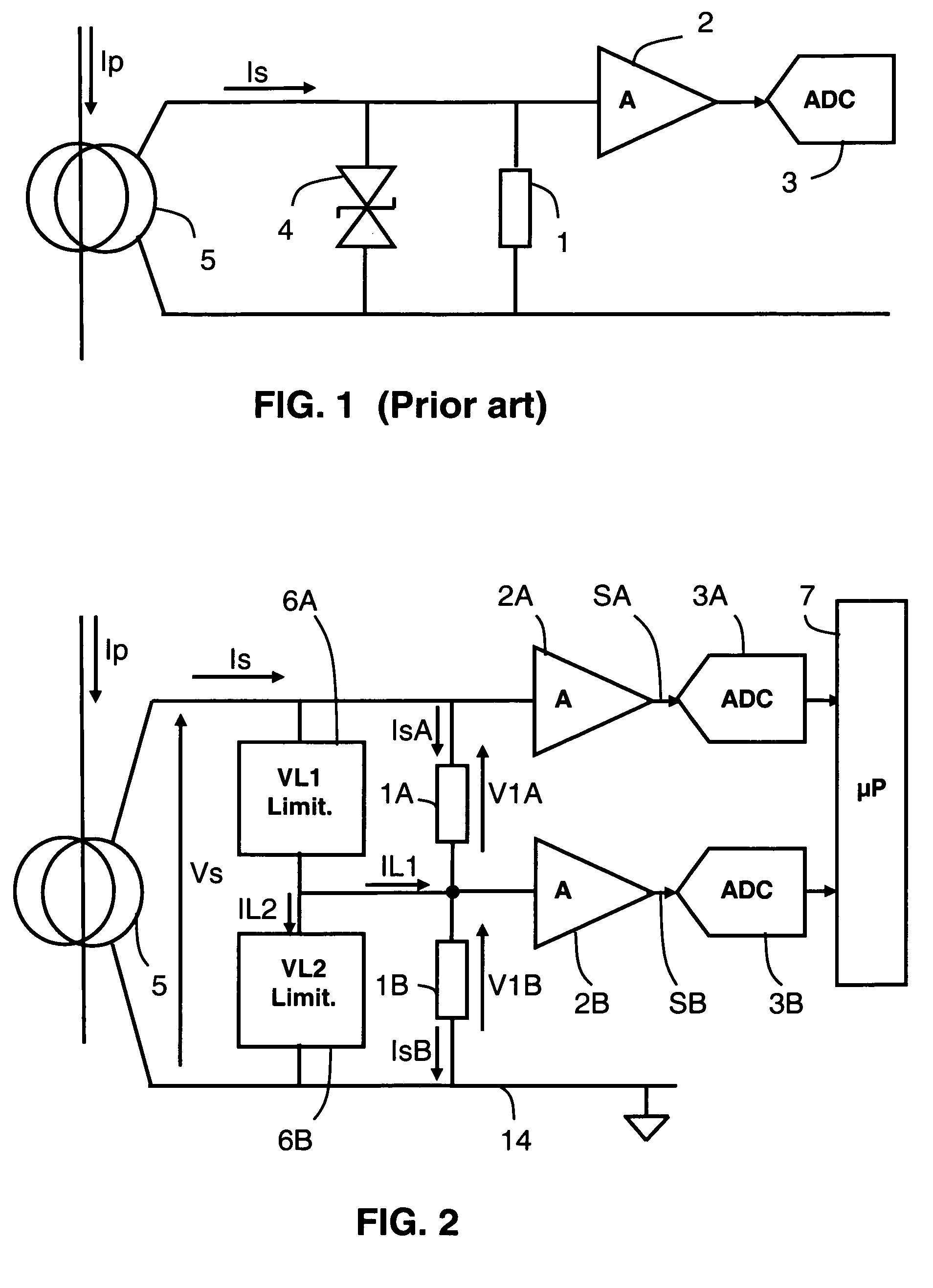 Current measuring device and processing unit comprising one such device