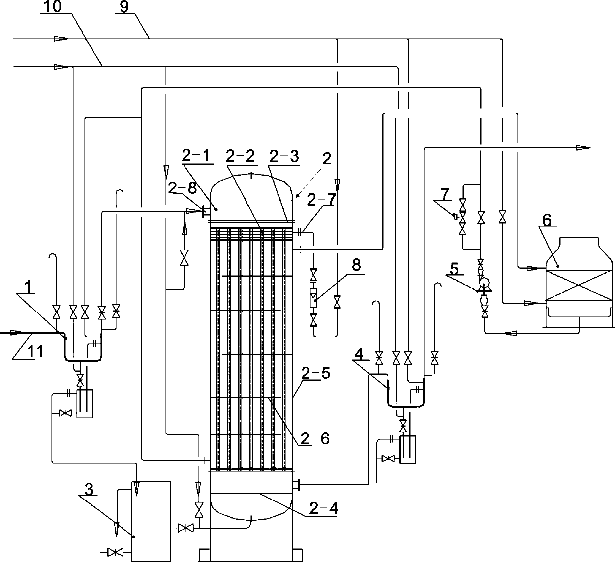 Water film cooling method and device for recovering trace yellow phosphorus in yellow phosphorus tail gas