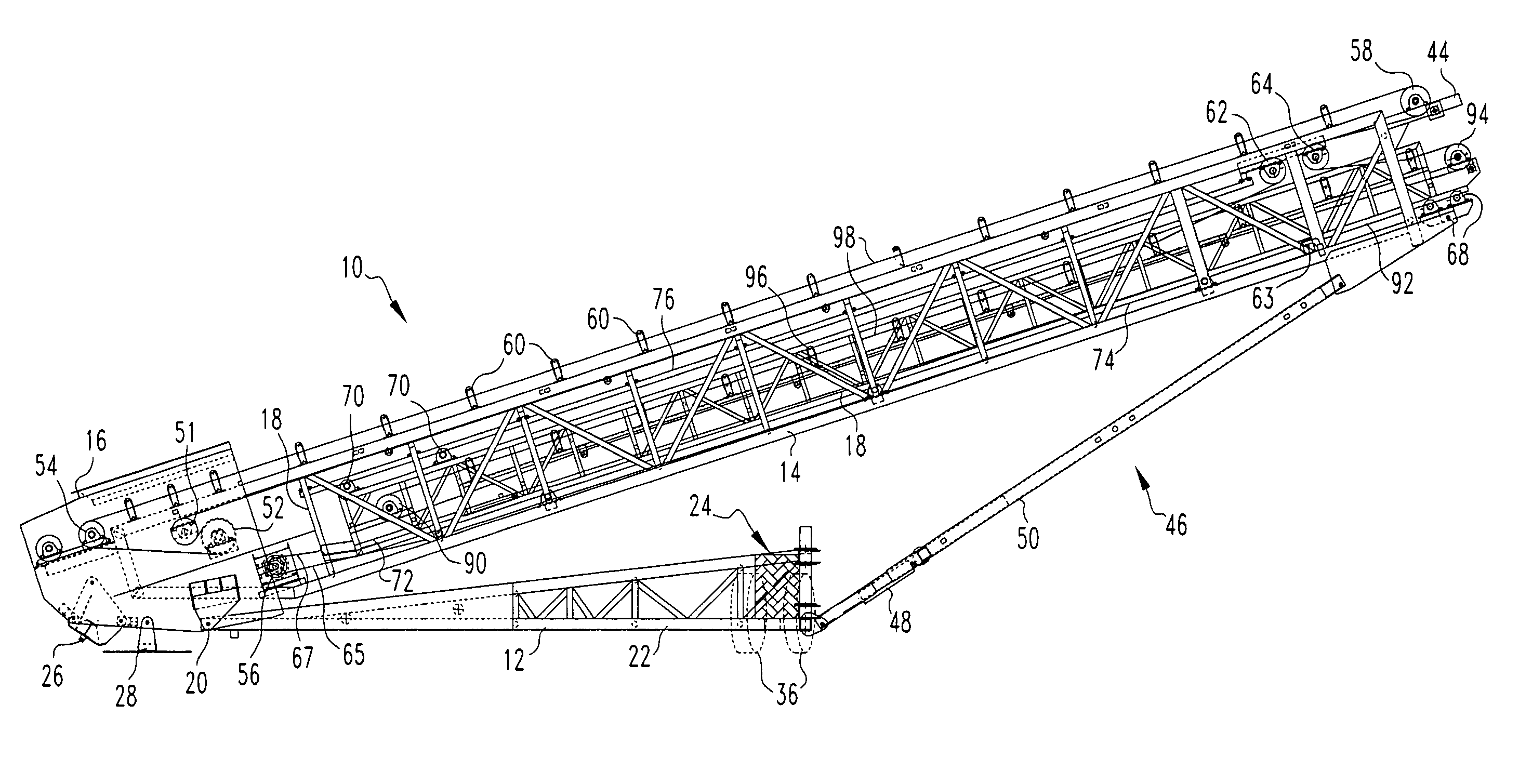 Telescoping stacking conveyor having a single conveyor belt and single drive mechanism for the belt