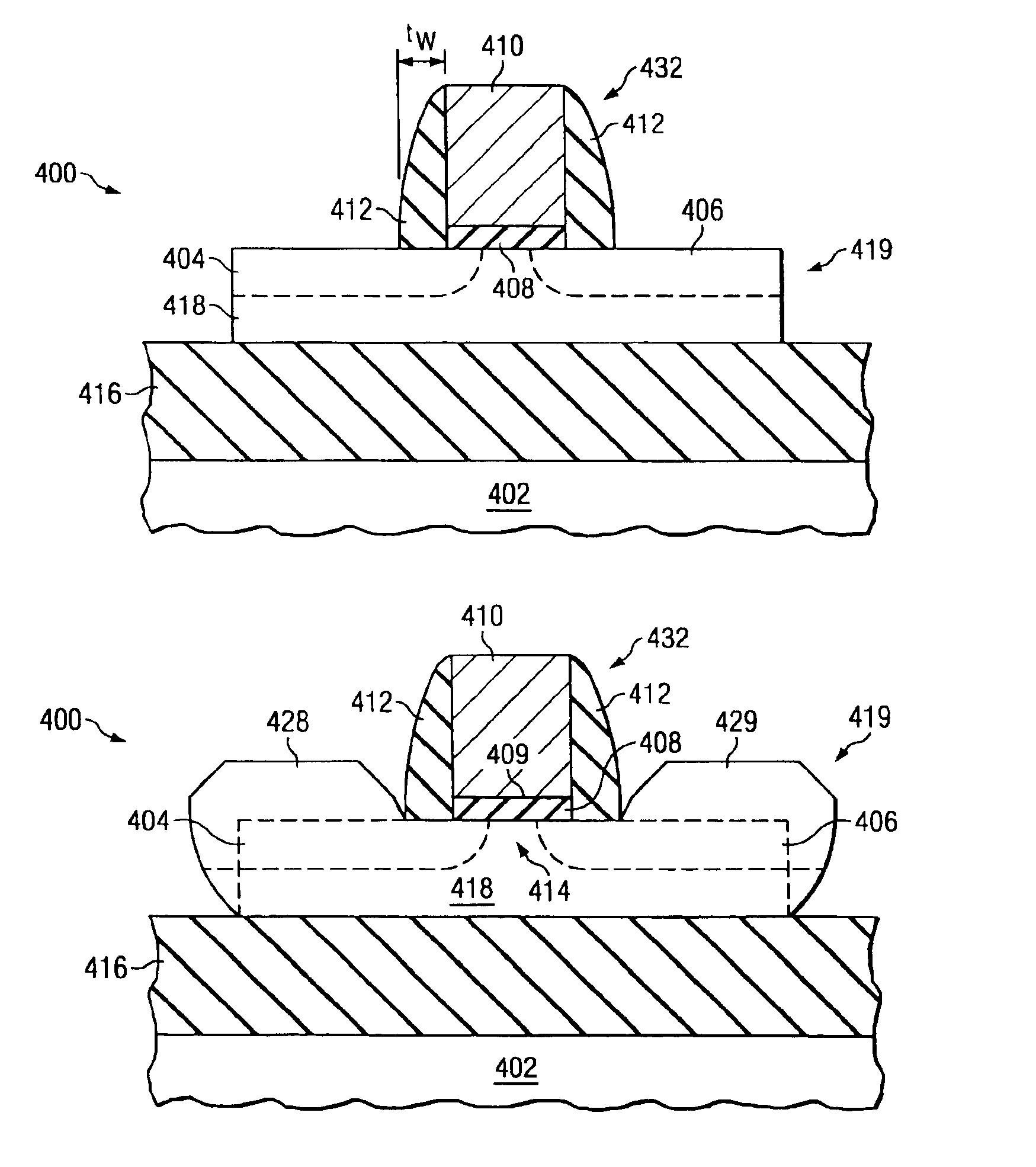 Semiconductor device with raised segment