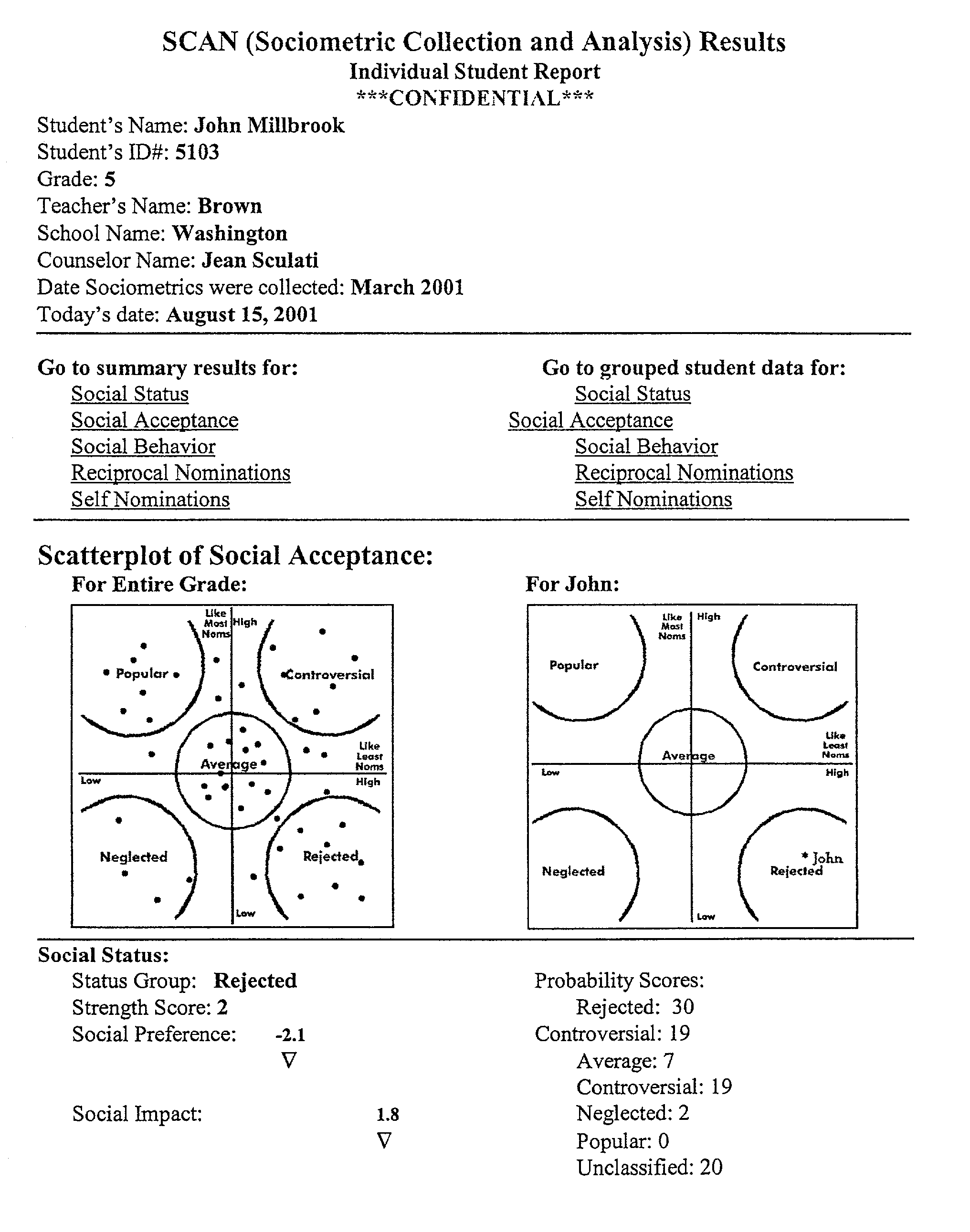 System and method for performing sociometric data collection and analysis for the sociometric classification of schoolchildren