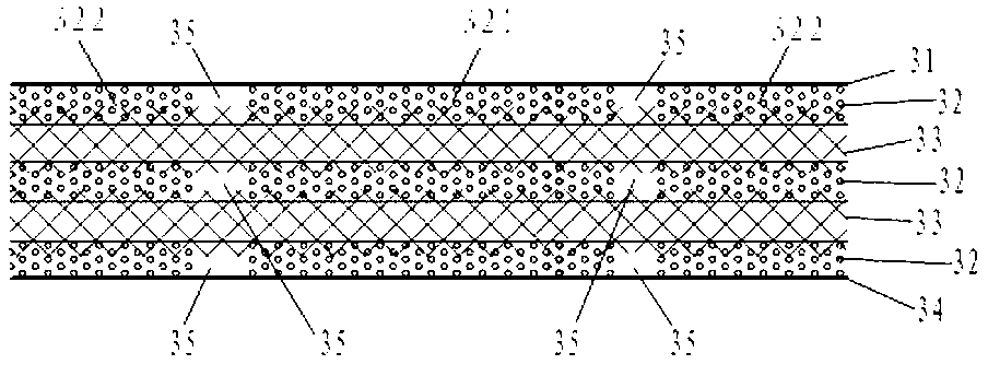Comb-shaped multi-layered absorption core body and processing method thereof