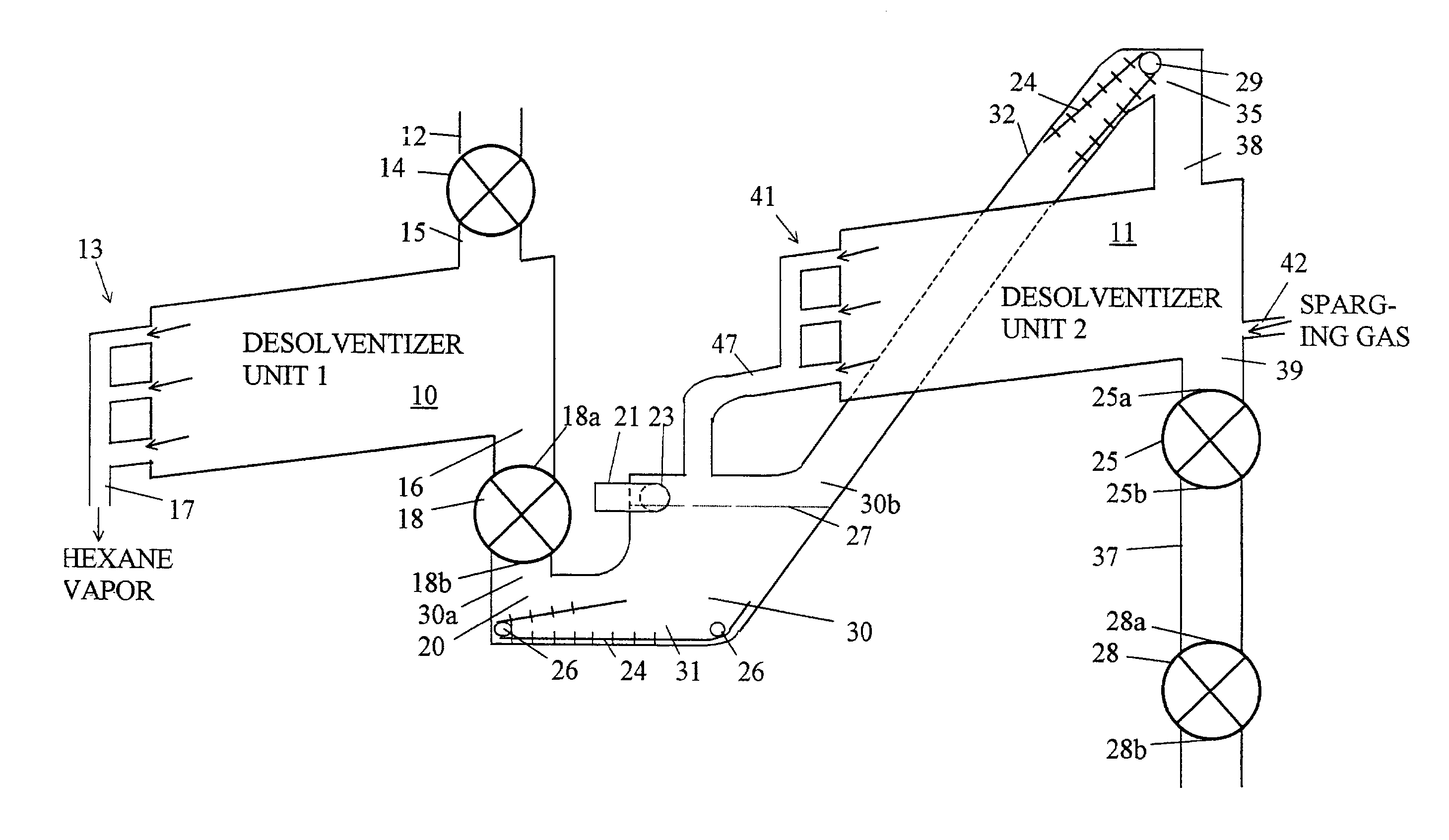 Two stage apparatus for desolventizing food grain meal