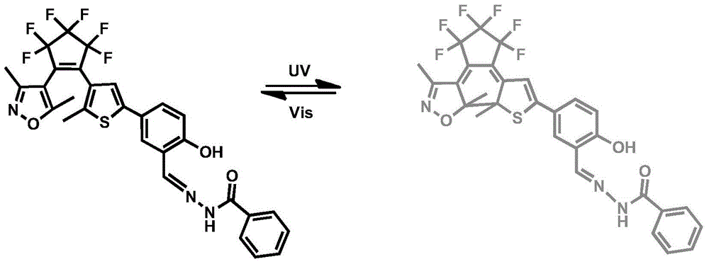 Photochromic perfluoro cyclopentene molecular fluorescent probe compound as well as preparation method and application thereof