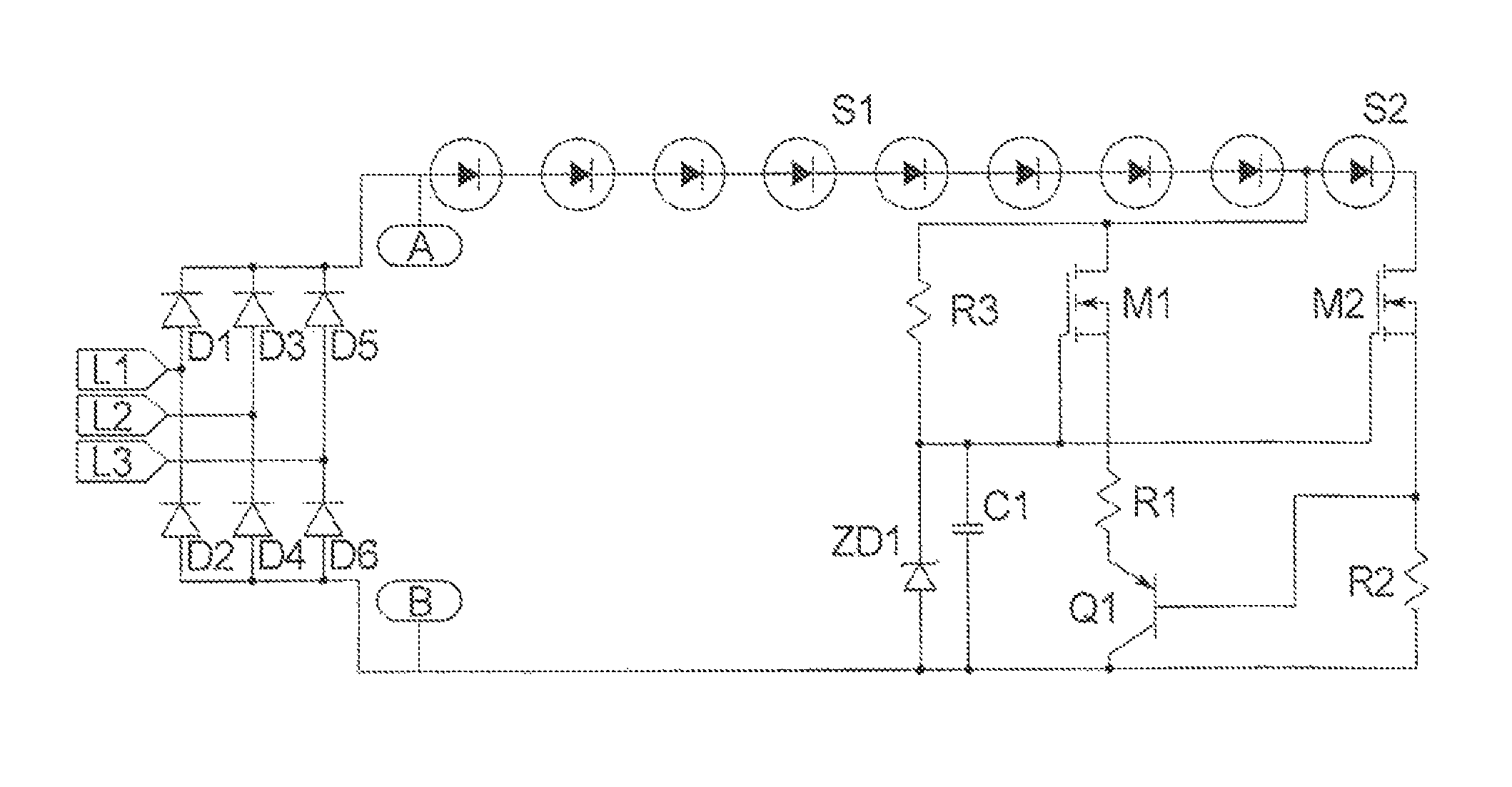 Method and circuit for driving light-emitting diodes from three-phase power source
