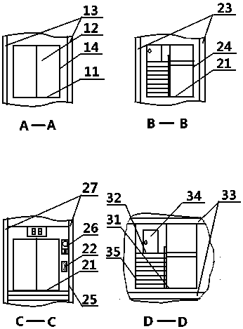 Half-floor-staggered home-entry elevator