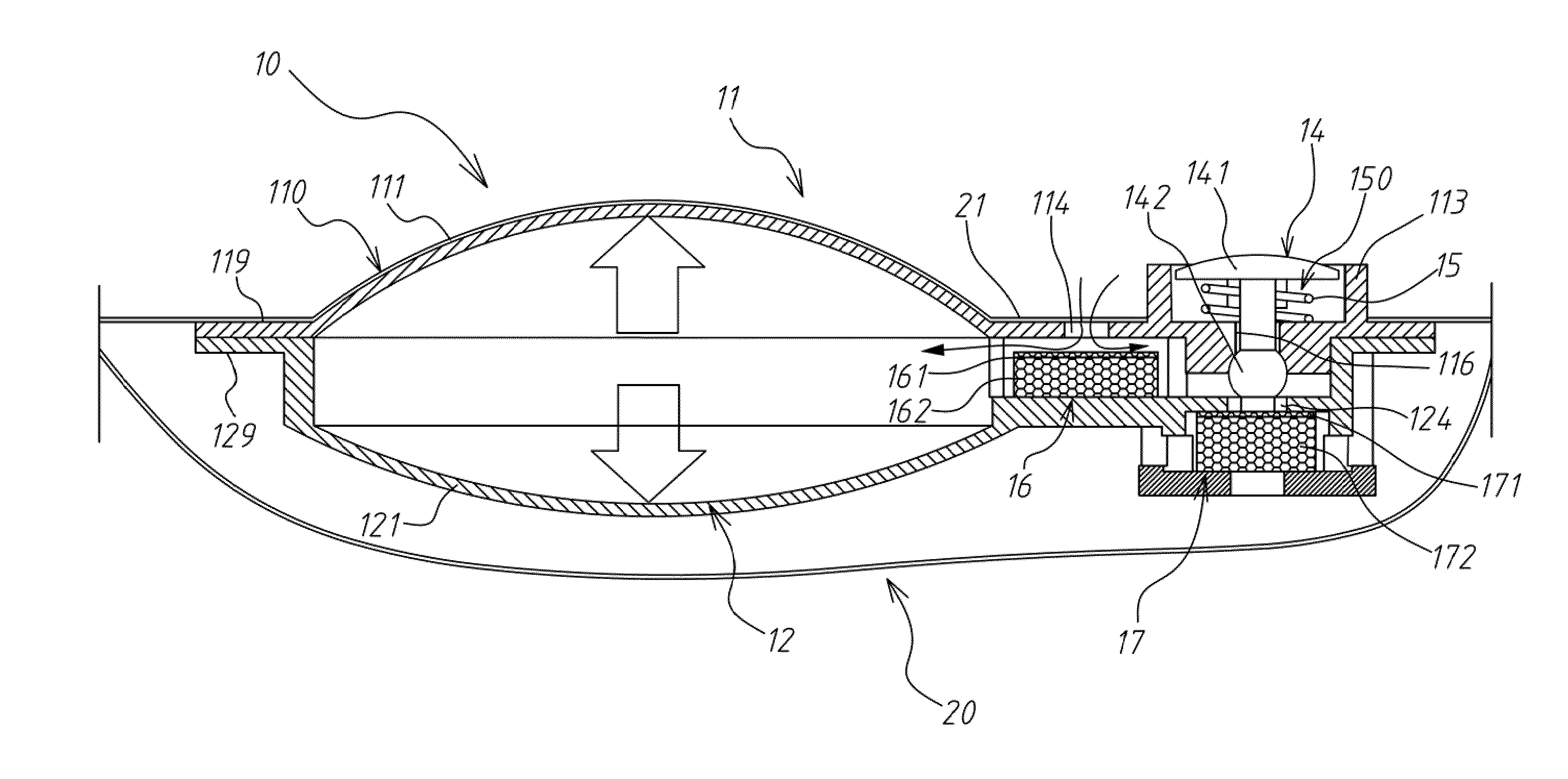 Inflating and deflating device for a pad