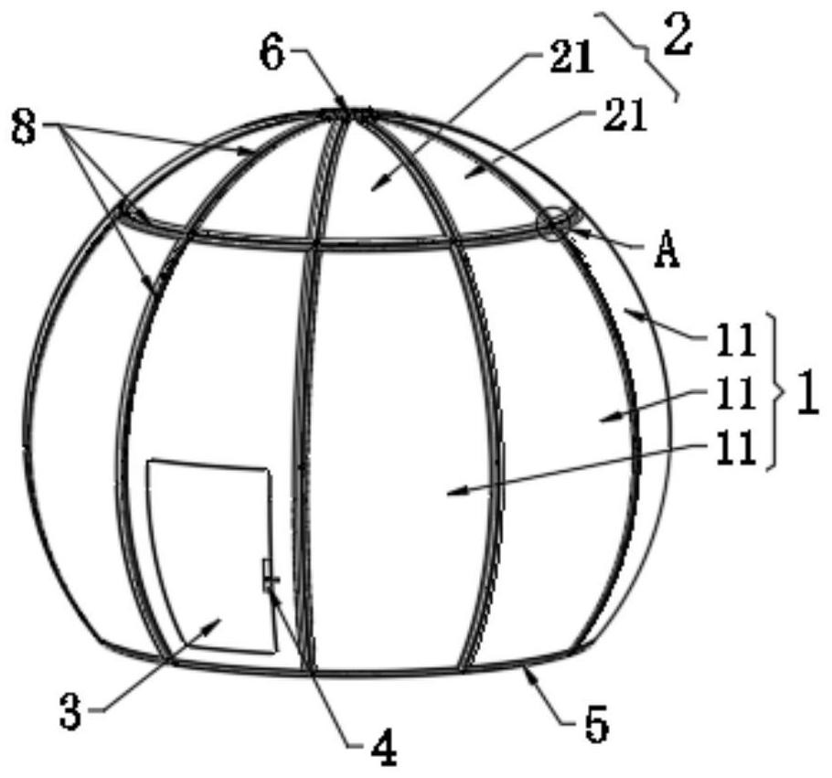 Dome-screen simulation cabin structure and preparation method thereof