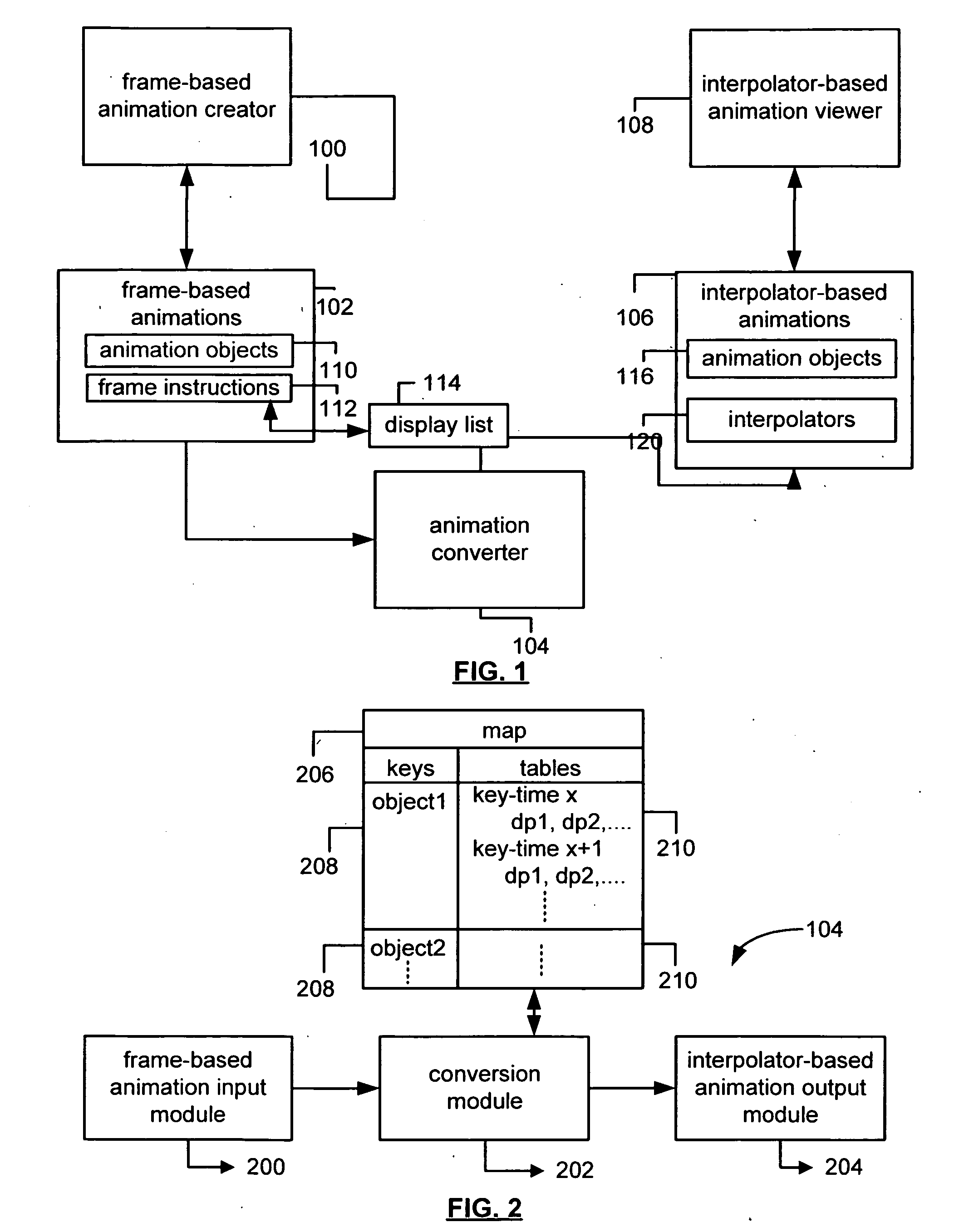 System and method of converting frame-based animations into interpolator-based animations and rendering animations