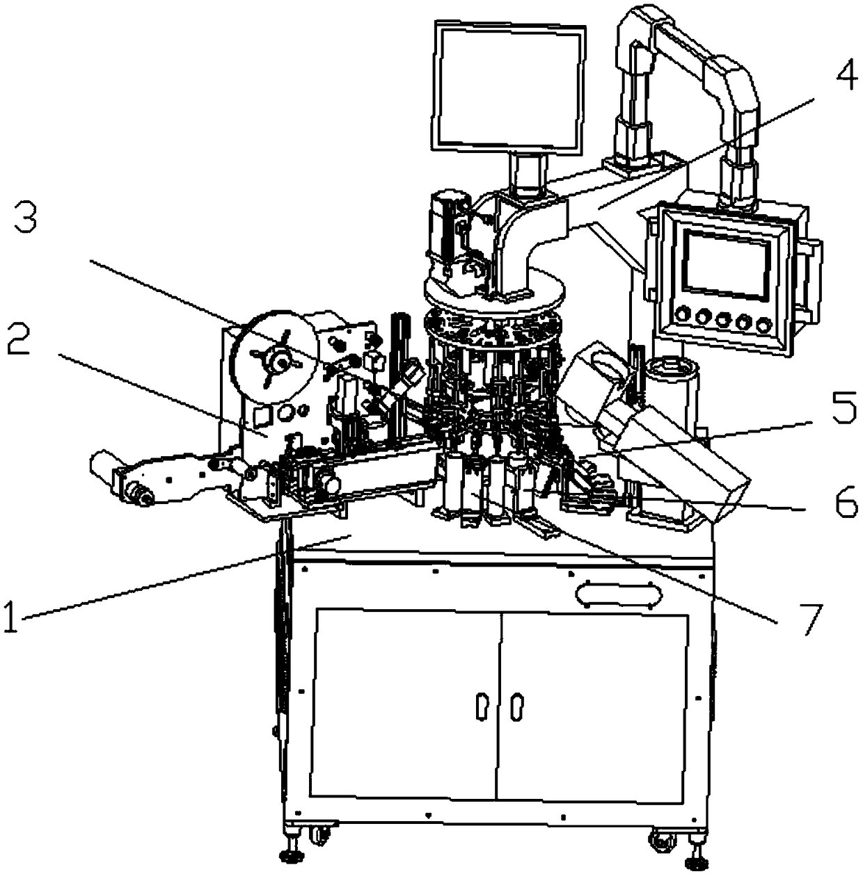 Rotary tower type detecting, marking and braiding integrated machine