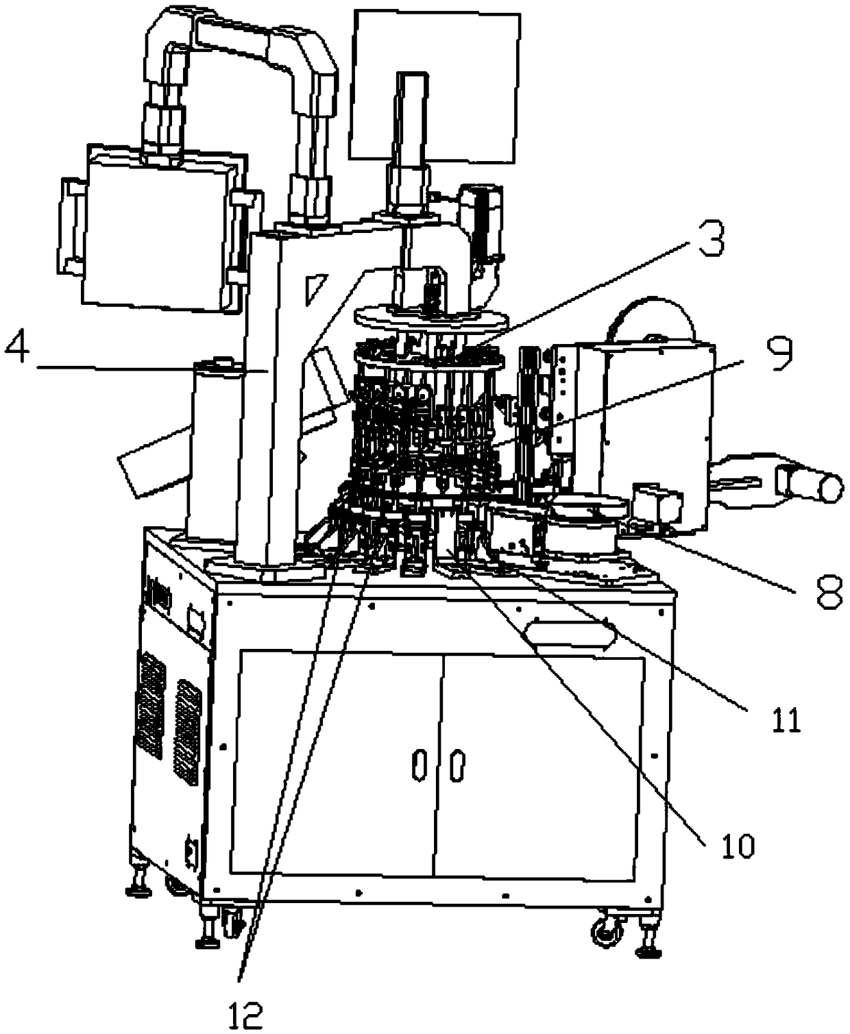 Rotary tower type detecting, marking and braiding integrated machine