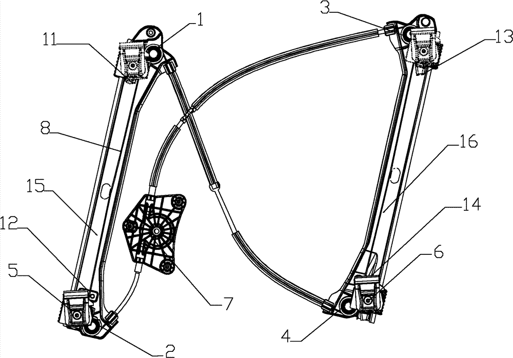 Rope wheel type automobile window lifter