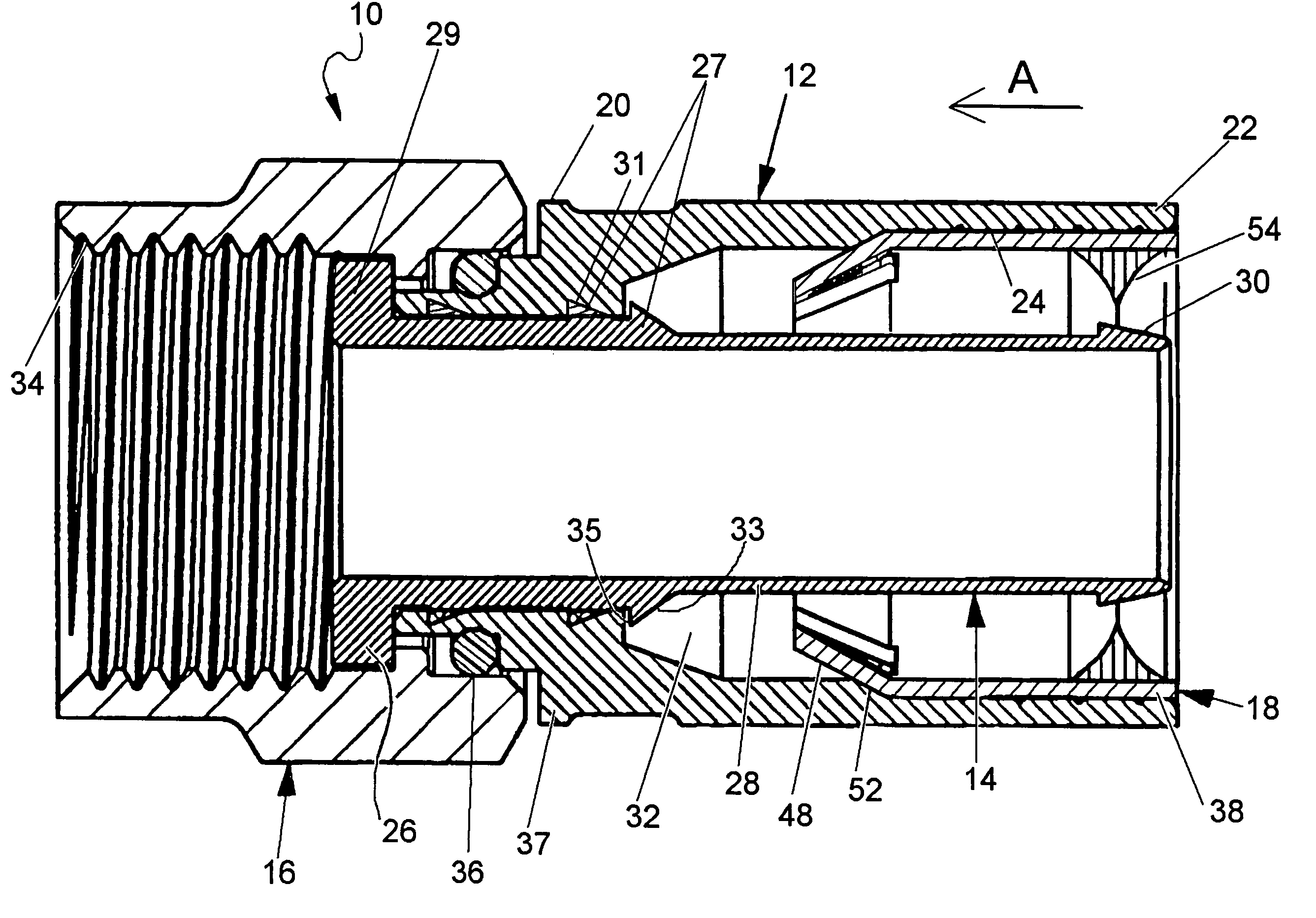 Coaxial cable connector with self-gripping and self-sealing features