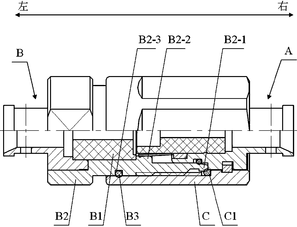 Radio frequency connecting device adopting riveting and double-layer sealing mode