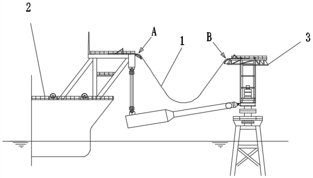 A quick-detachable self-sealing jumper hose connection device for offshore floating devices