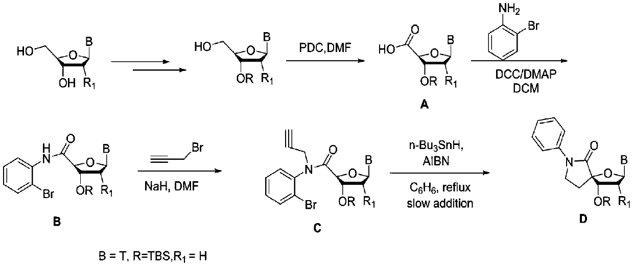 A method for synthesizing 2'-spirocyclyl substituted three-membered carbocyclic nucleosides
