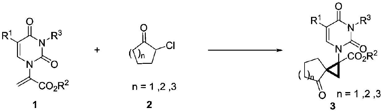 A method for synthesizing 2'-spirocyclyl substituted three-membered carbocyclic nucleosides