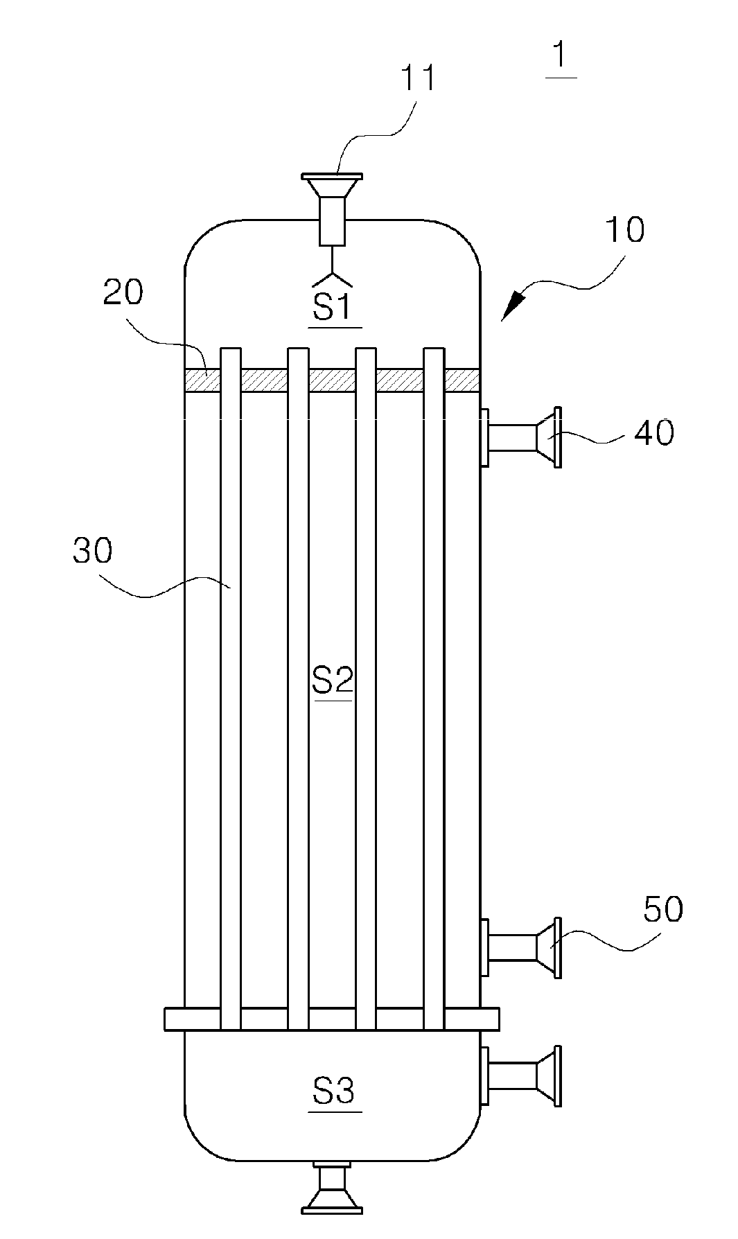 Stacked type falling film evaporator, zero liquid discharge system comprising the same, and zero liquid discharging method using the same