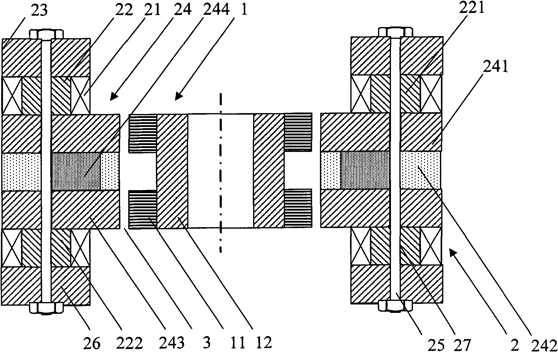 Hybrid magnetic bearing of rotor inside vertical coil and assembled structure thereof