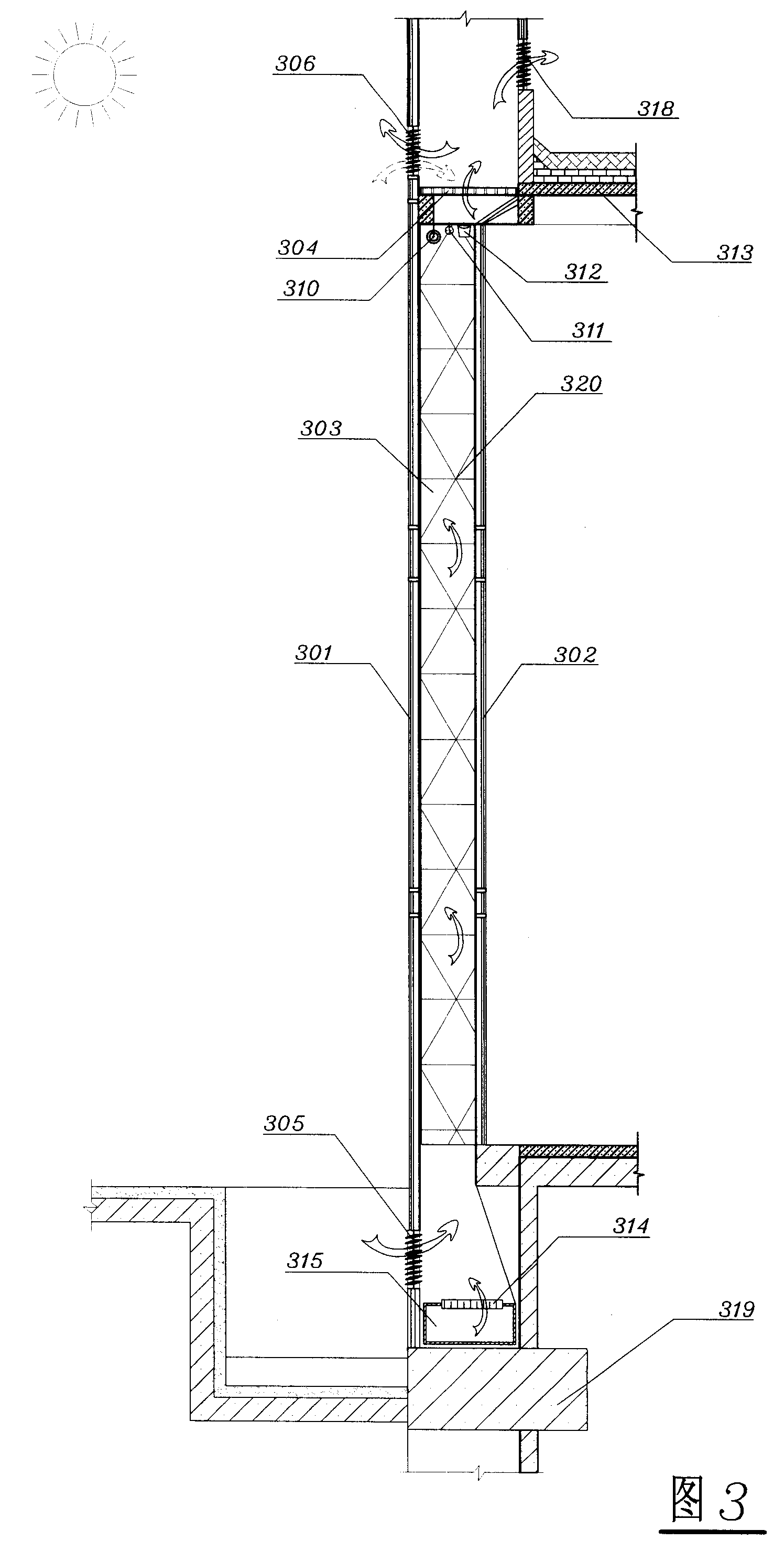 Double layer glass curtain aeration technology and method and structure