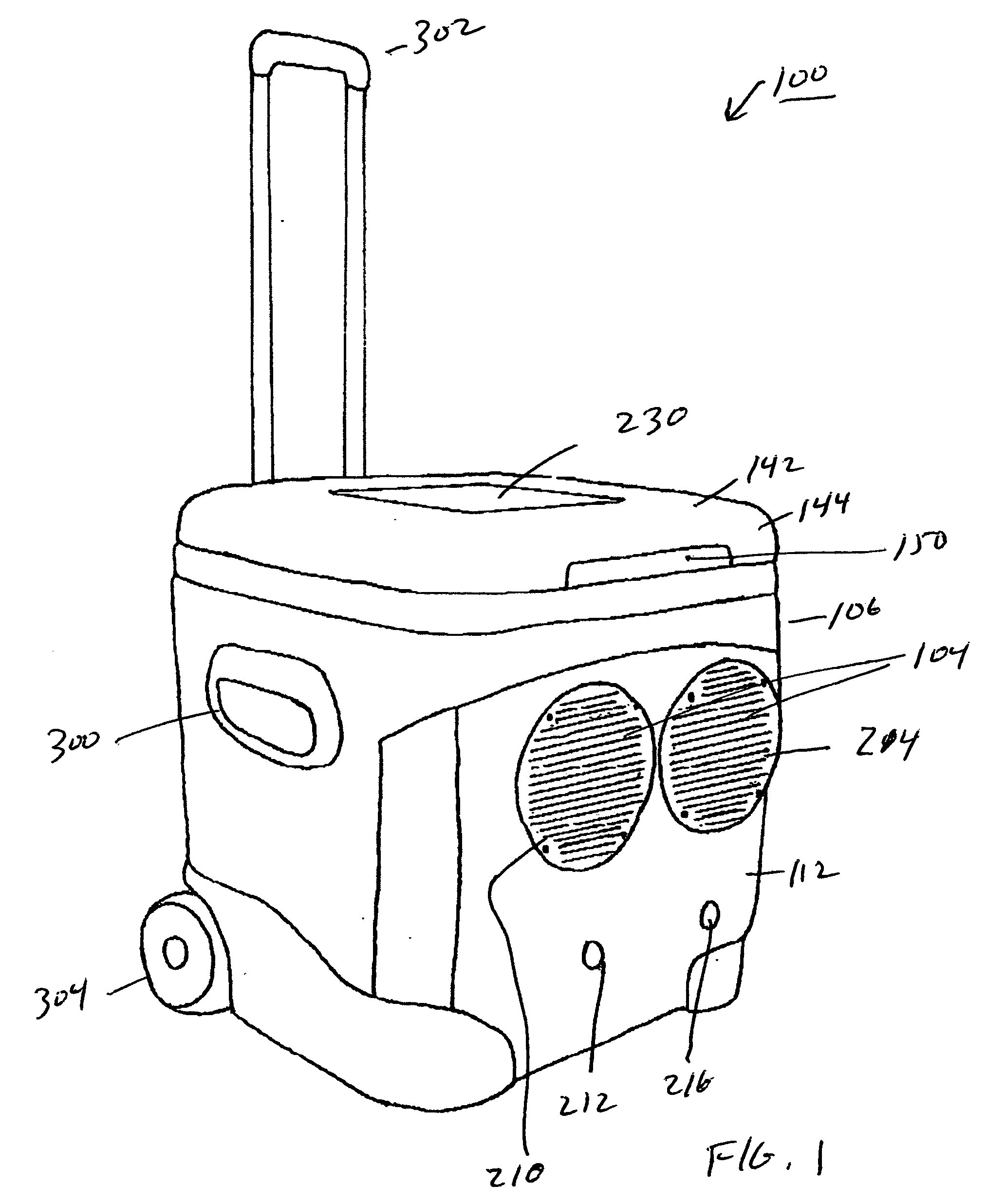 Insulated cooler with internal audio system docking station and integral speakers