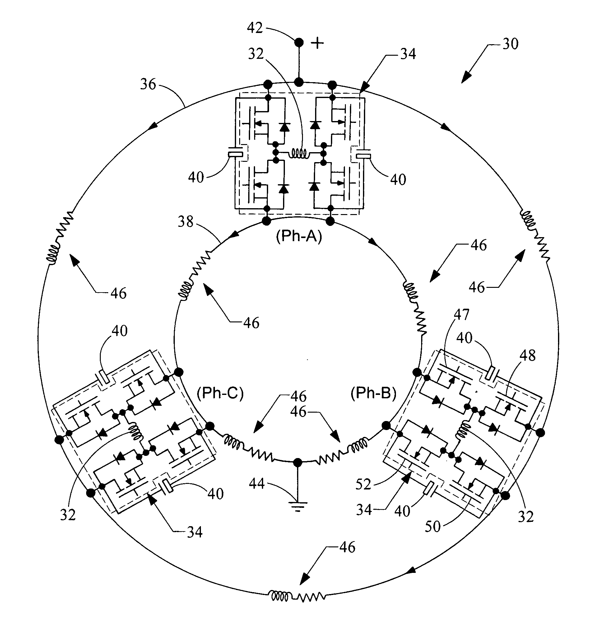 Electric machine with integrated electronics in a circular/closed-loop arrangement