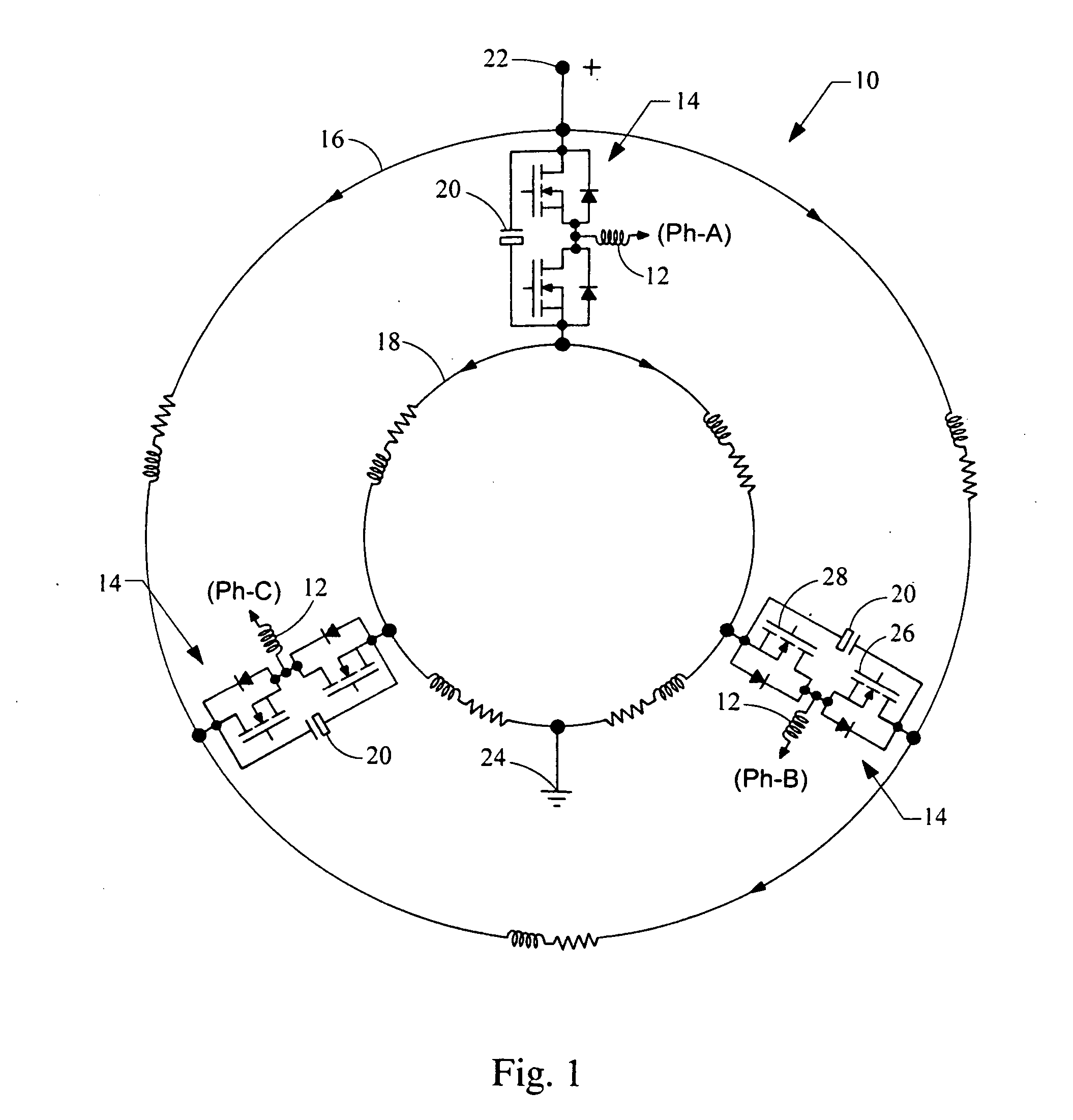 Electric machine with integrated electronics in a circular/closed-loop arrangement