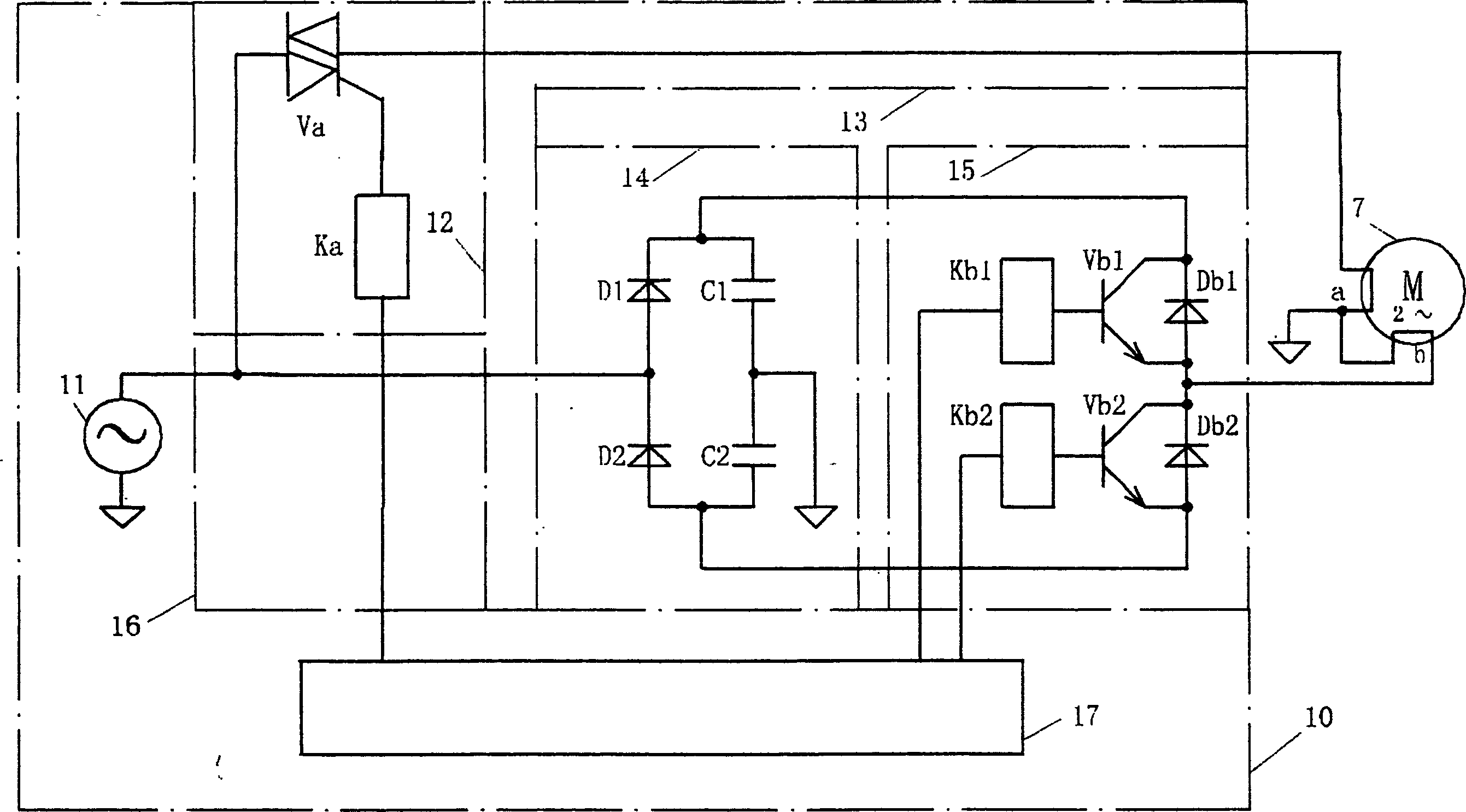 Household electric washing machine driven via power electronic circuit