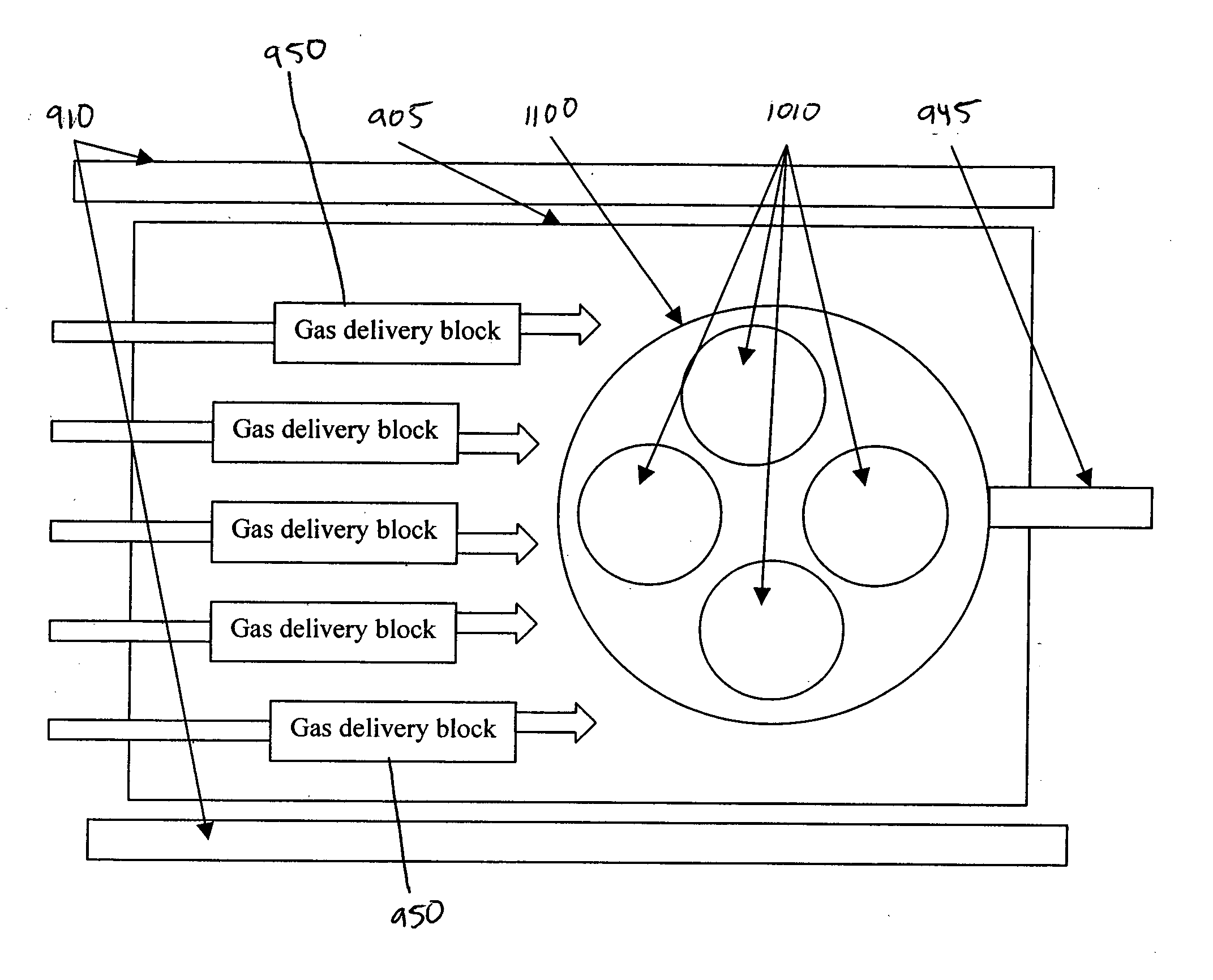 HVPE apparatus for simultaneously producing multiple wafers during a single epitaxial growth run