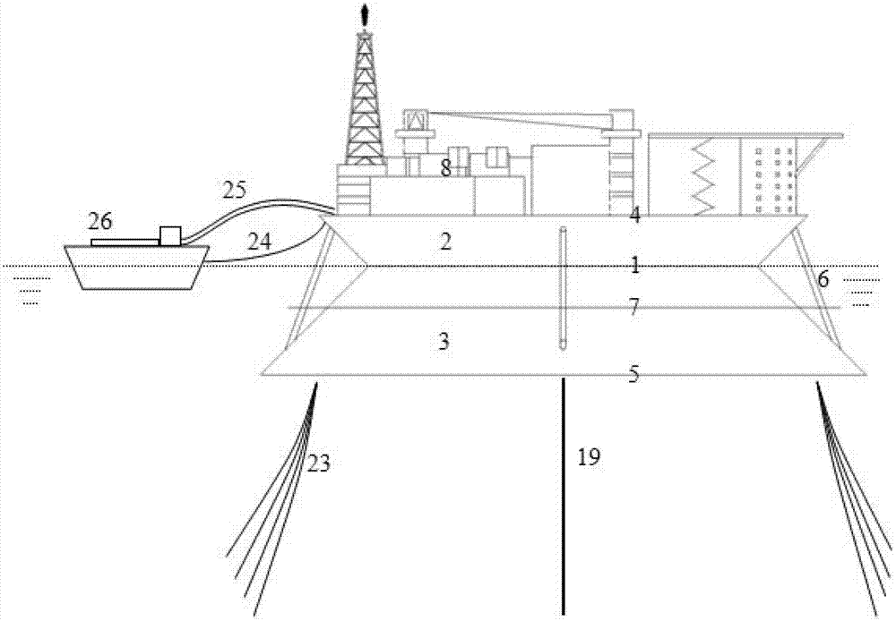 Butting octagonal frustum pyramid type floating production and oil storage system