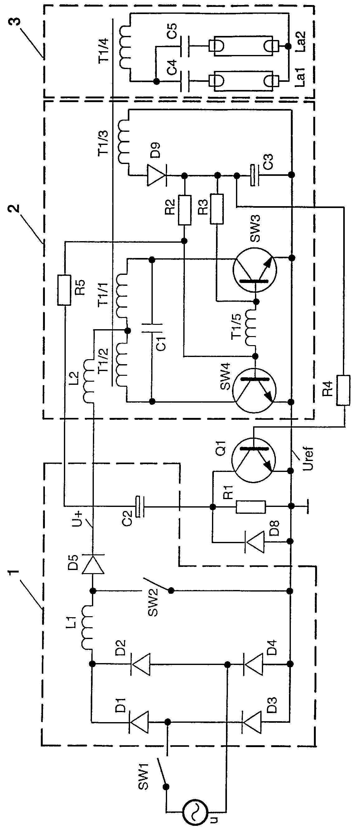 Electronic ballast with inrush current limiting