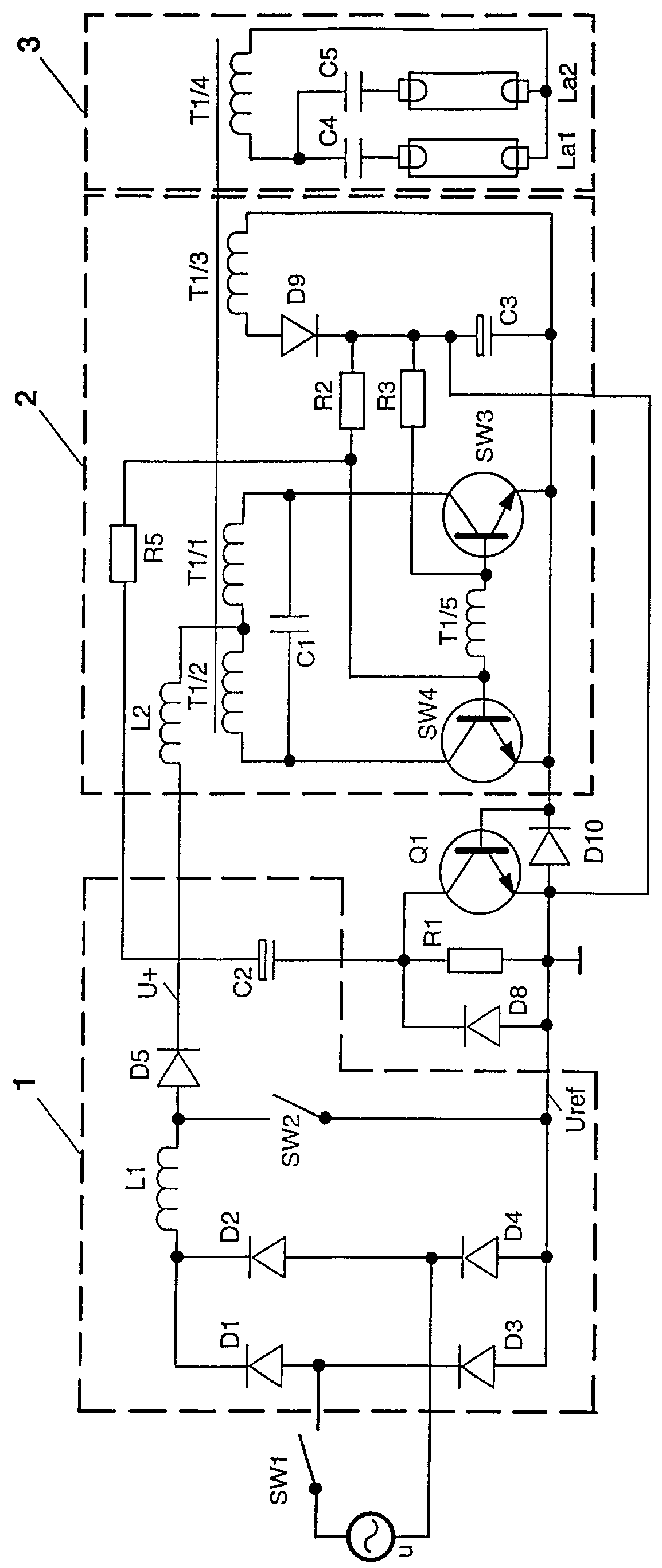 Electronic ballast with inrush current limiting