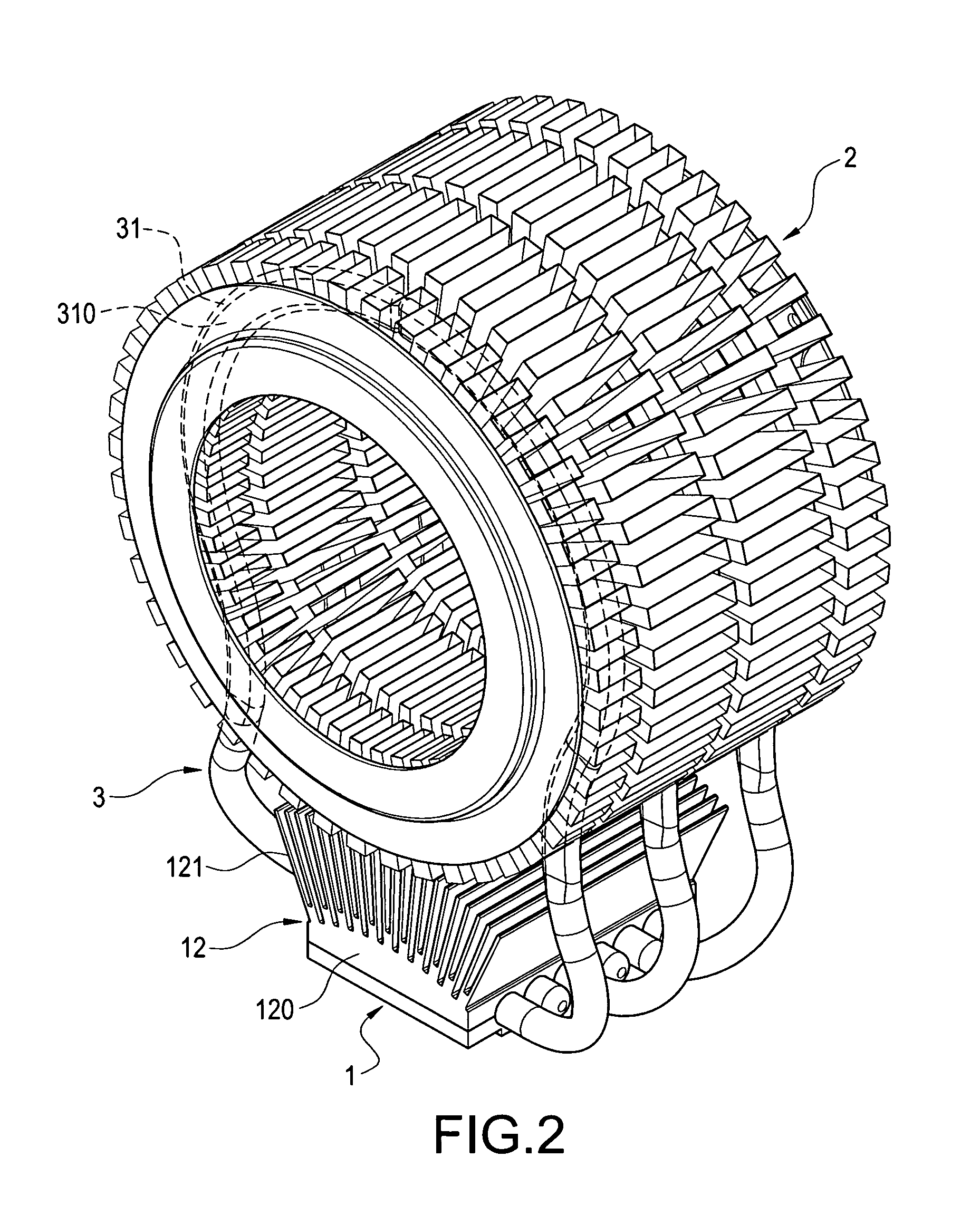 Cooling device with ringed fins