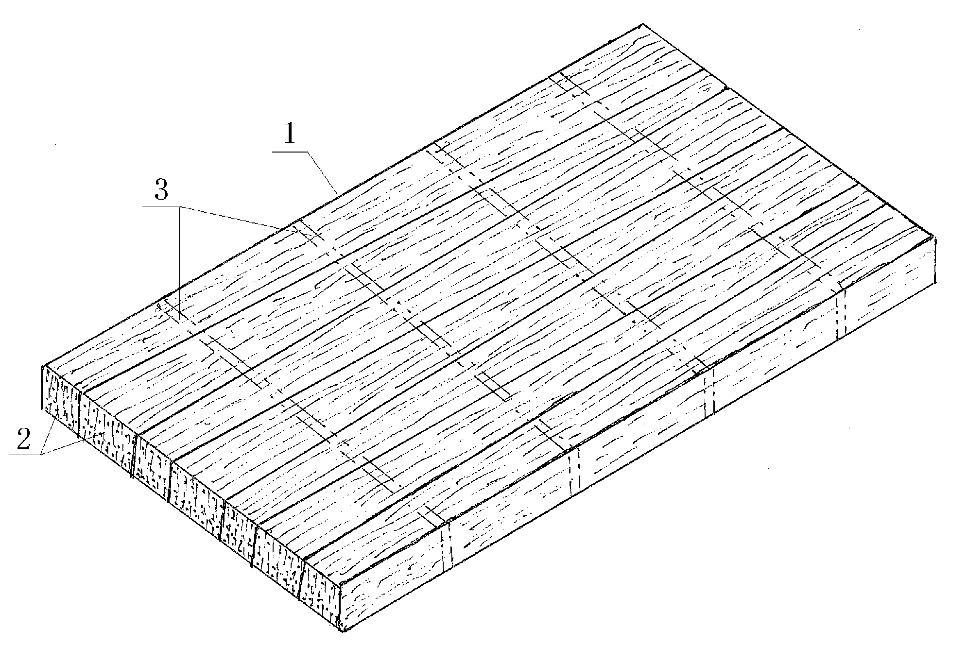 Laminated board formed by fine disintegration and rearrangement of whole raw bamboos and production technical method thereof