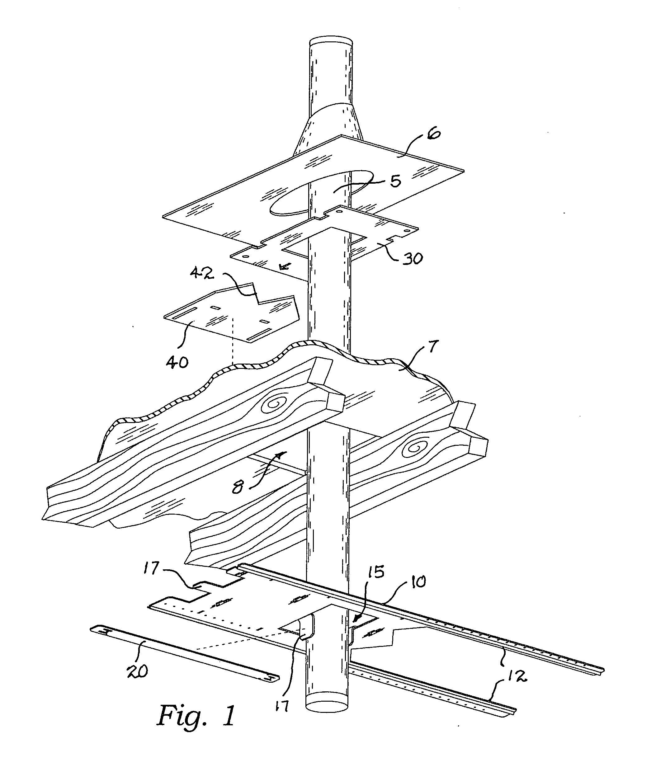 Break-apart assembly for supporting an exhaust flue