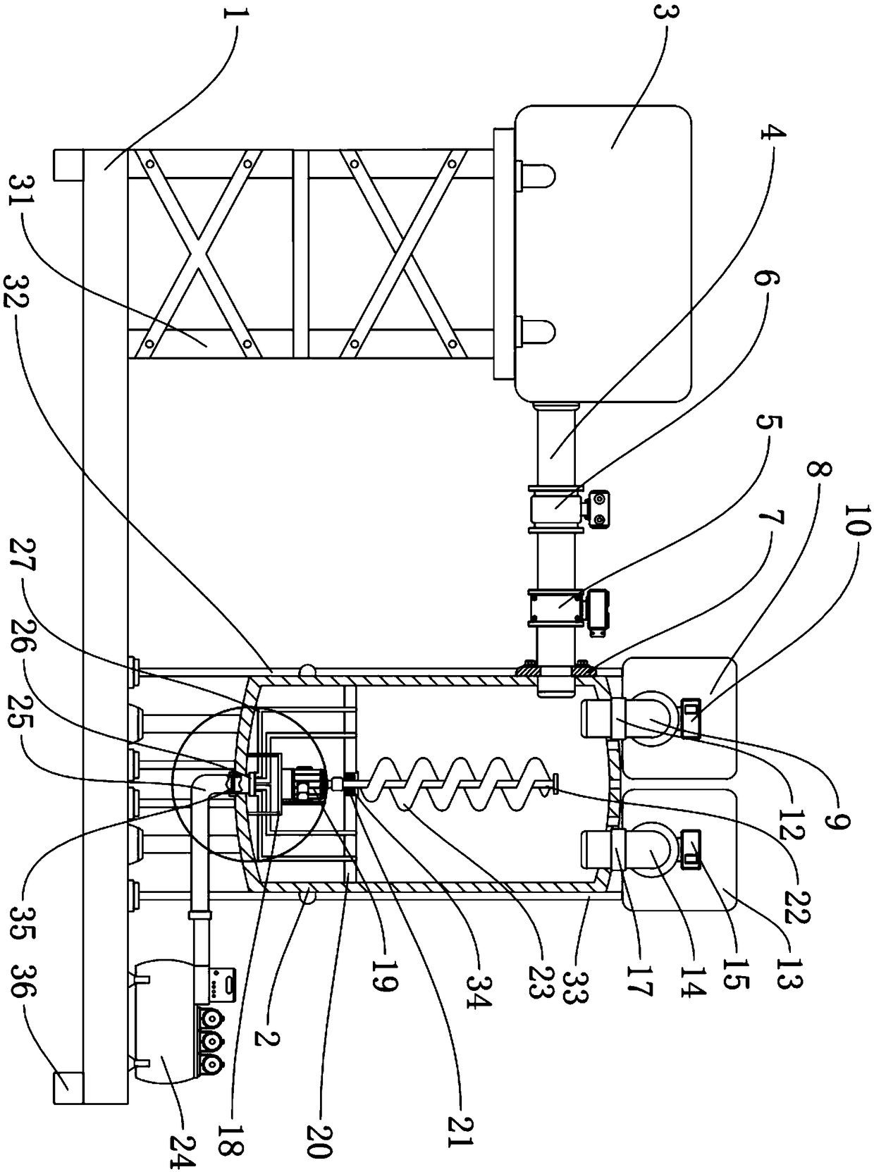 Rationed conveying and stirring equipment for blended raw materials for baijiu processing