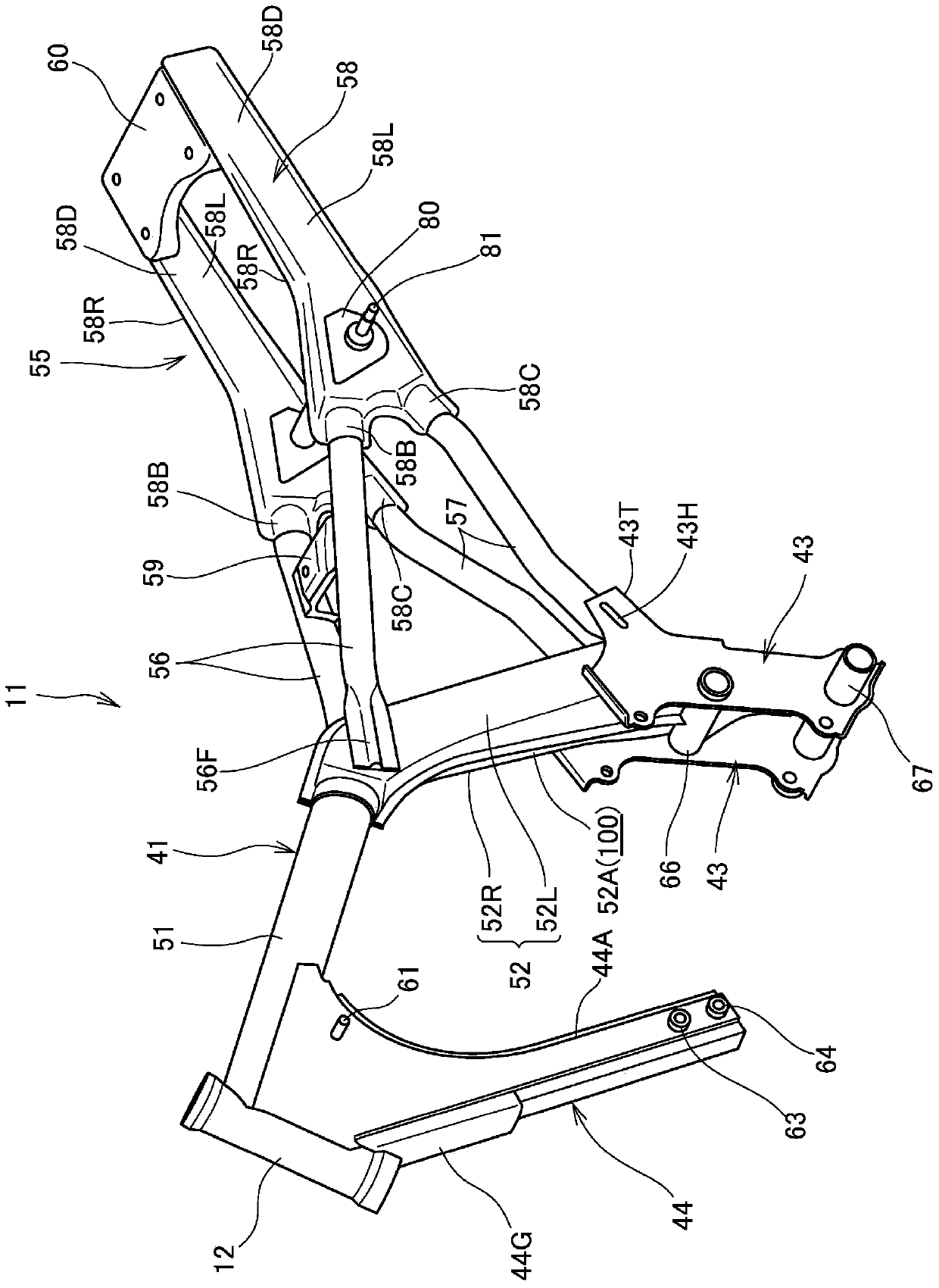 Body frame for saddle-riding vehicles