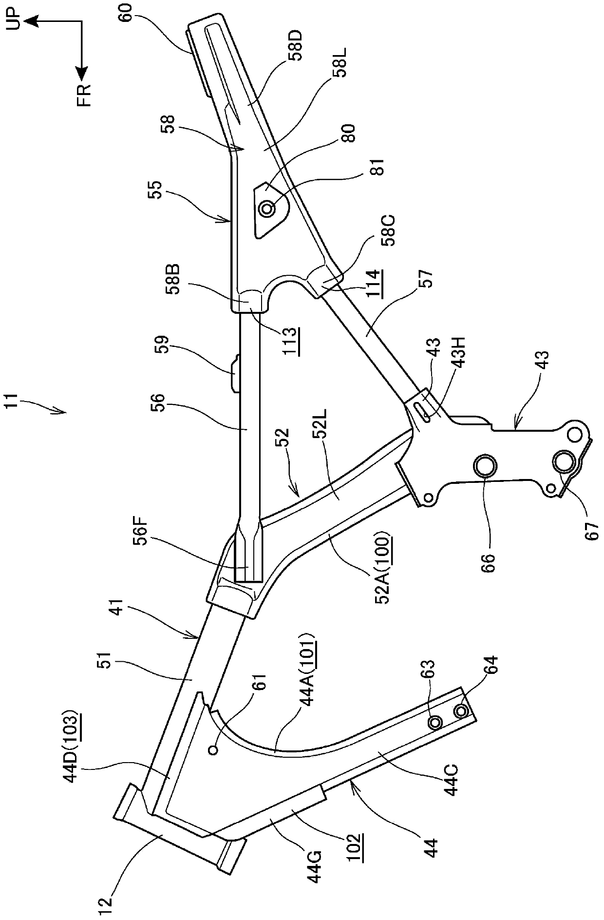 Body frame for saddle-riding vehicles