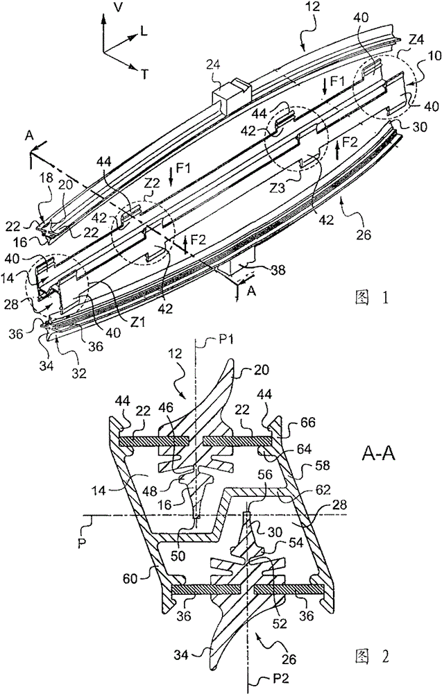 Device and assembly for supporting a pair of windscreen wipers, and corresponding packaging and method for mounting same