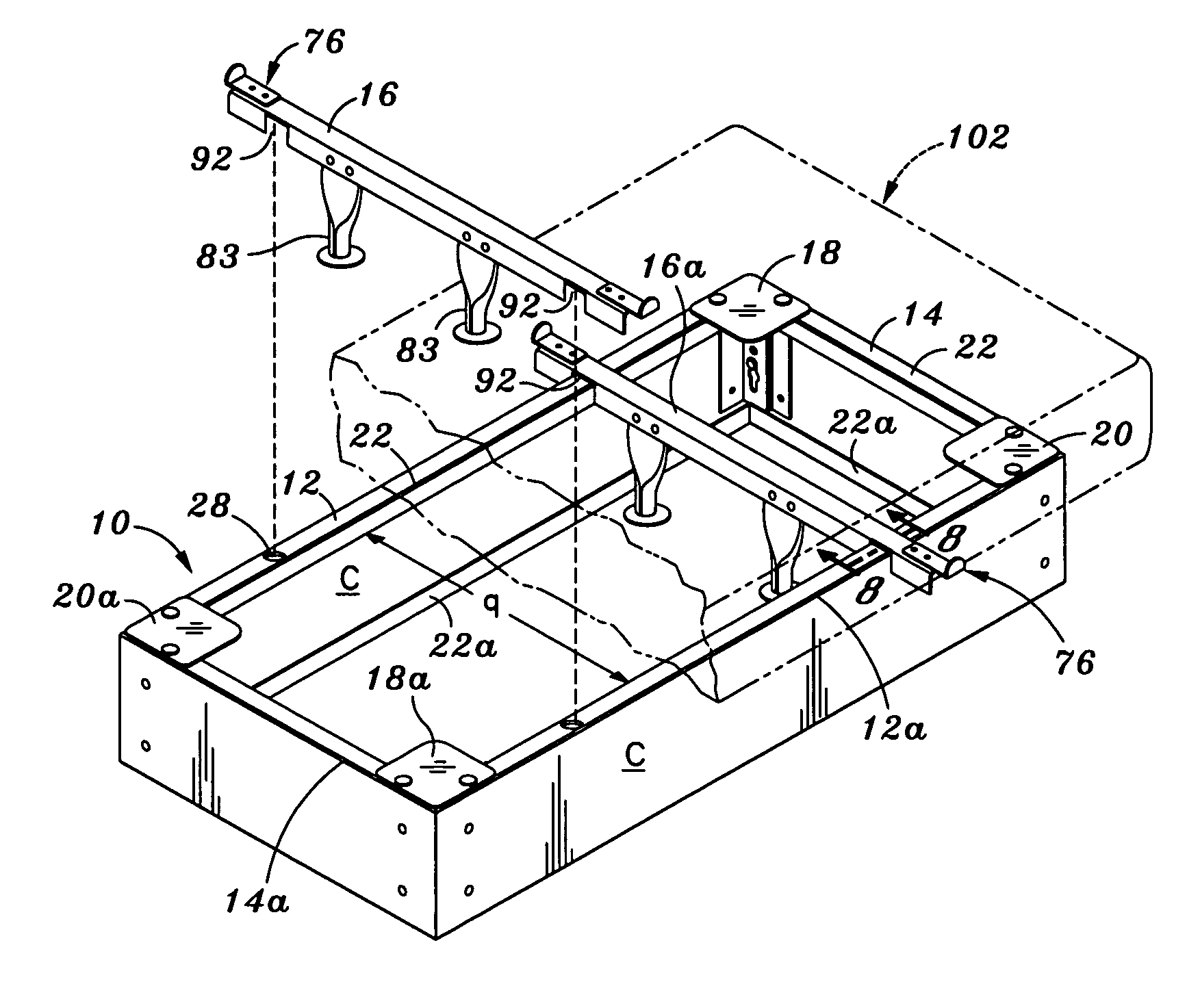 Easy to assemble bed base, two-component connector & kit