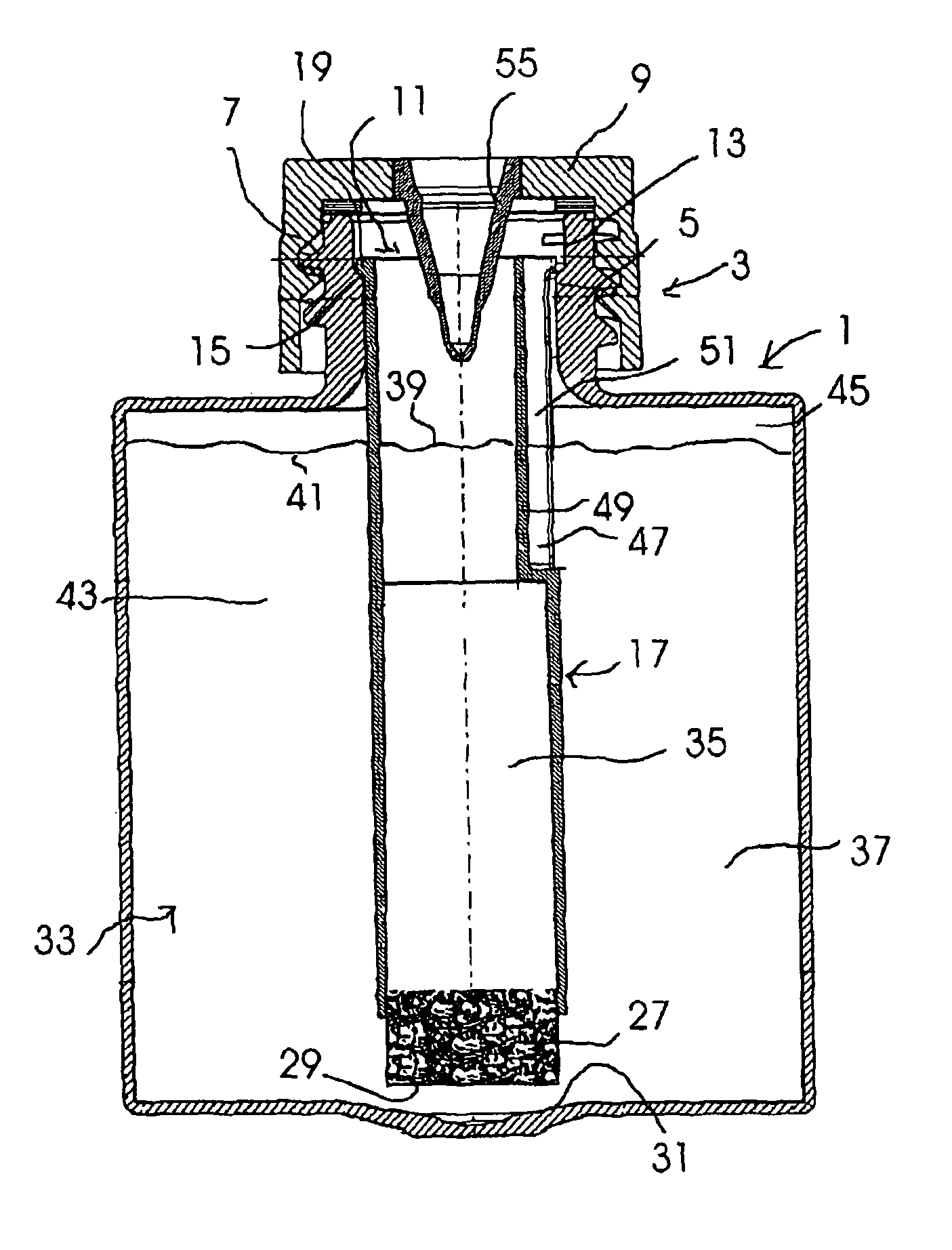 Liquid container with an extraction chimney