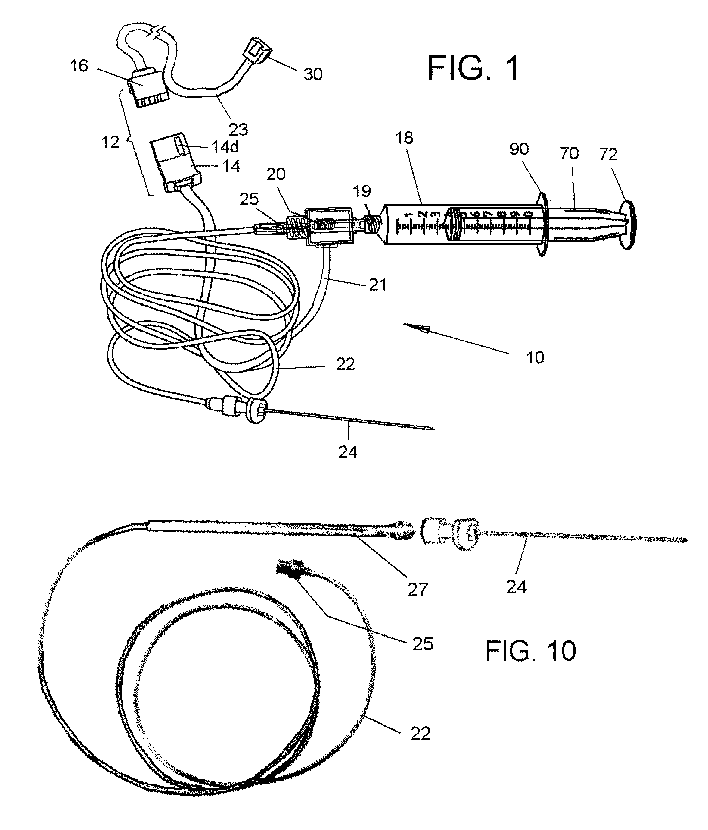 Drug infusion with pressure sensing and non-continuous flow for identification of and injection into fluid-filled anatomic spaces