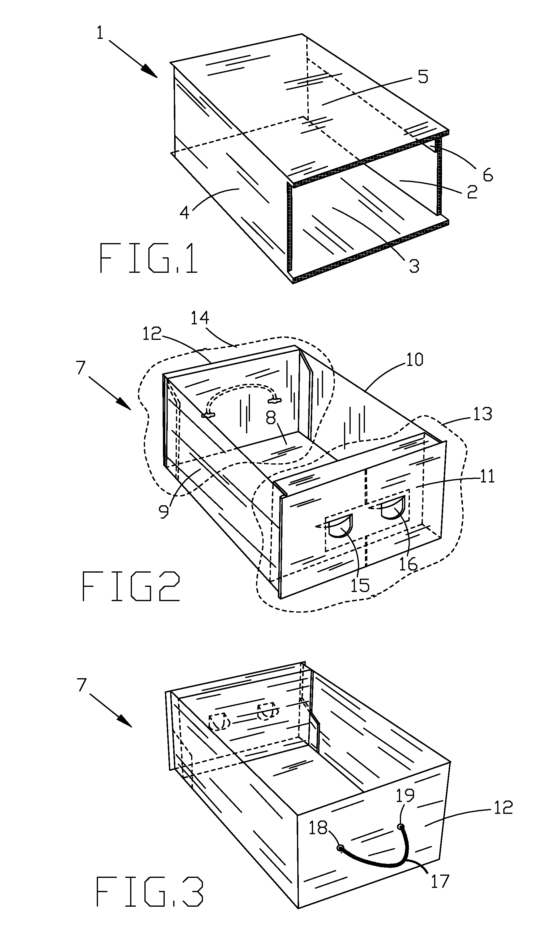 Modular cardboard container for objects requiring easy inspection, consisting of a stackable interchangeable hollow part or "tunnel" and and a pull-out drawer