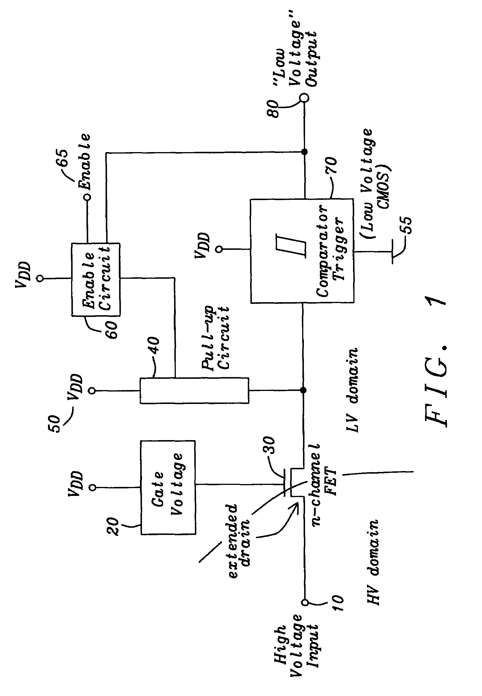 Digital CMOS-input with N-channel extended drain transistor for high-voltage protection