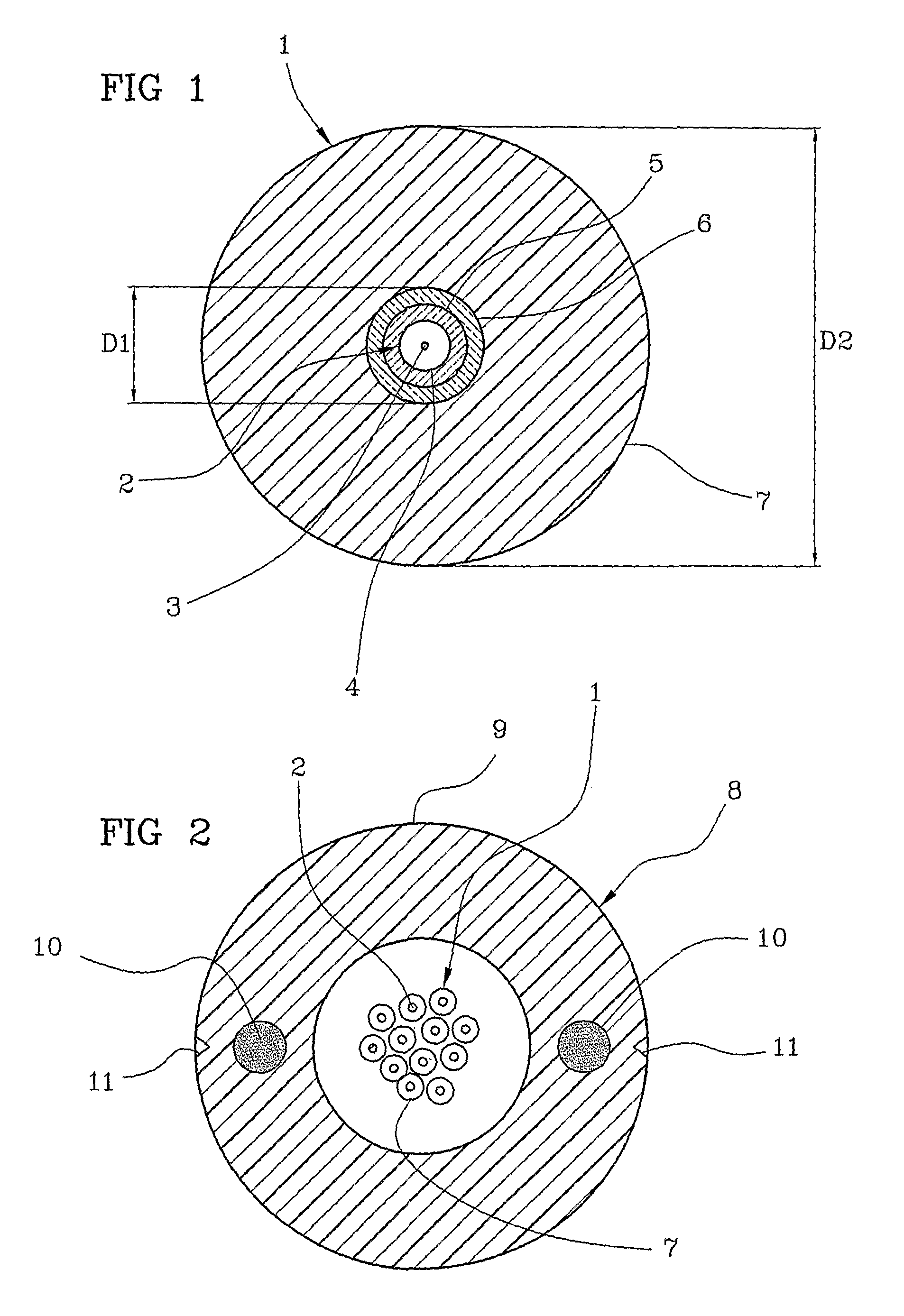 Telecommunication cable equipped with tight-buffered optical fibers