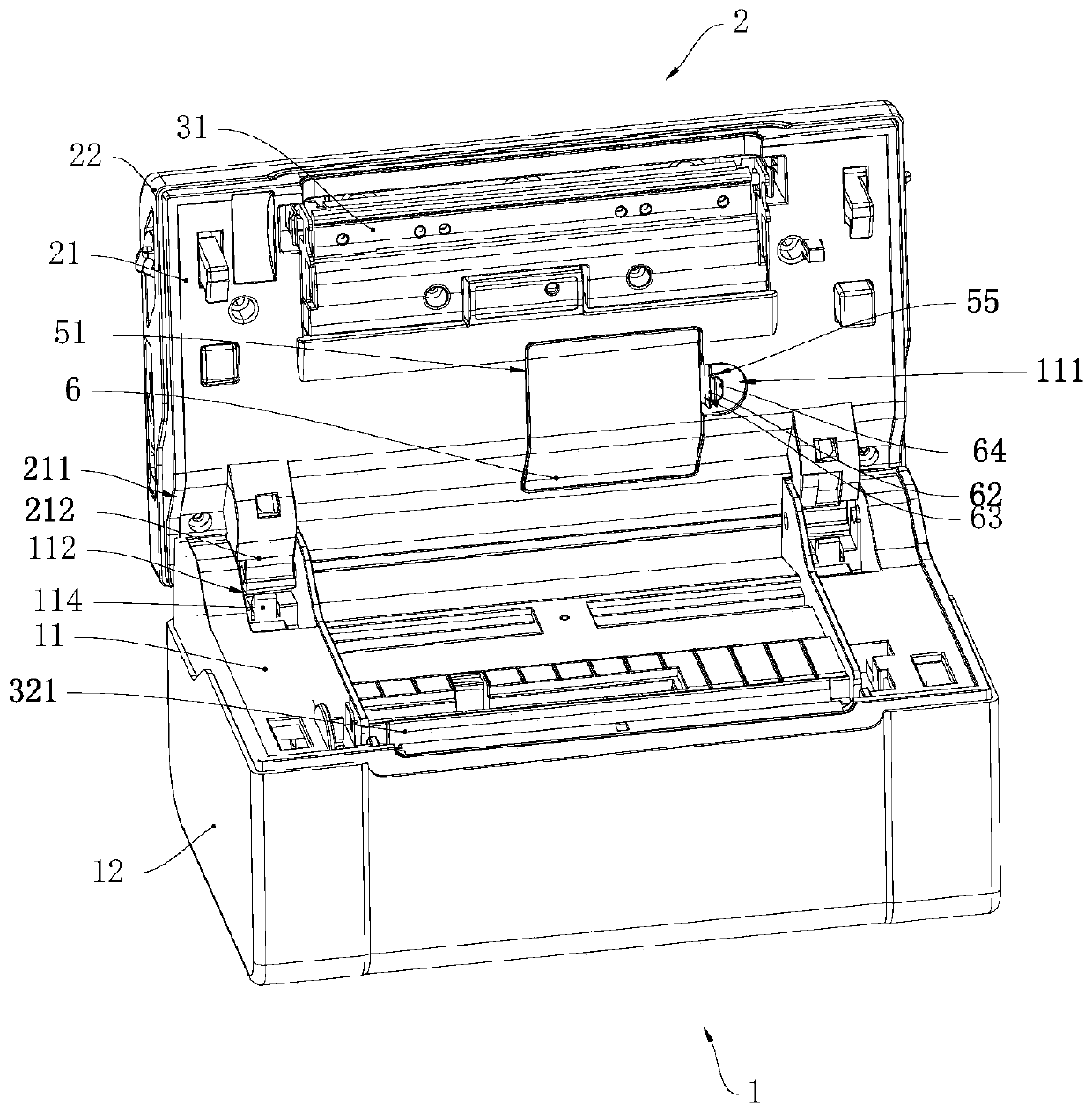 Thermal printer with open paper bin