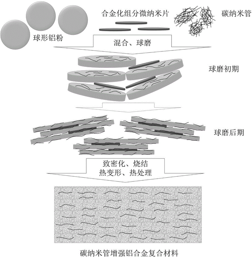 A powder metallurgy preparation method of carbon nanotube reinforced aluminum alloy composite material