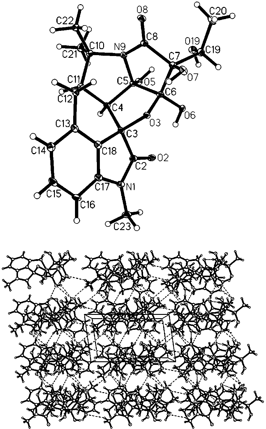Indol-pyrrolidine -2-ketone alkaloid and preparation method and application thereof