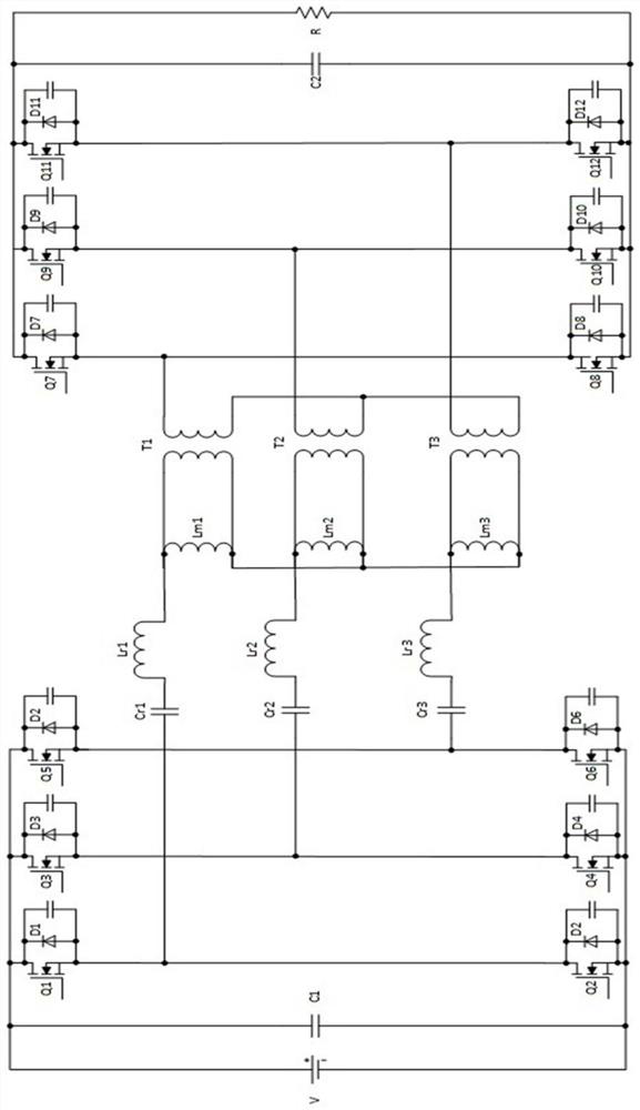 Three-phase LLC resonant direct-current converter